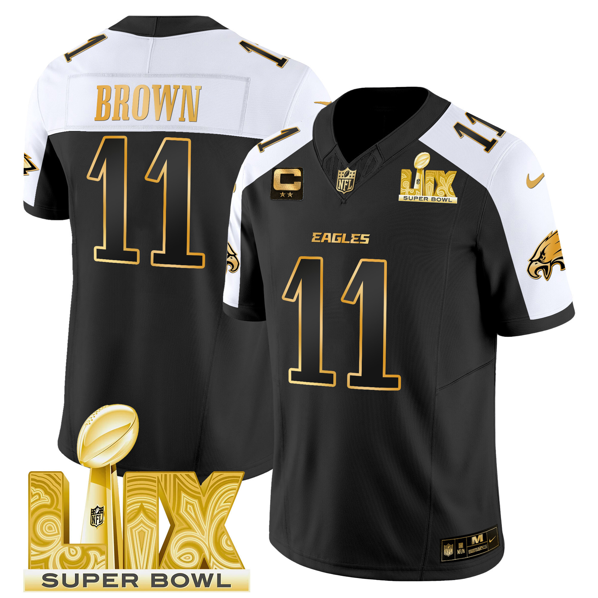A.J. Brown Men's Philadelphia Eagles Super Bowl LIX Patch Gold Vapor Limited Alternate Jersey - All Stitched