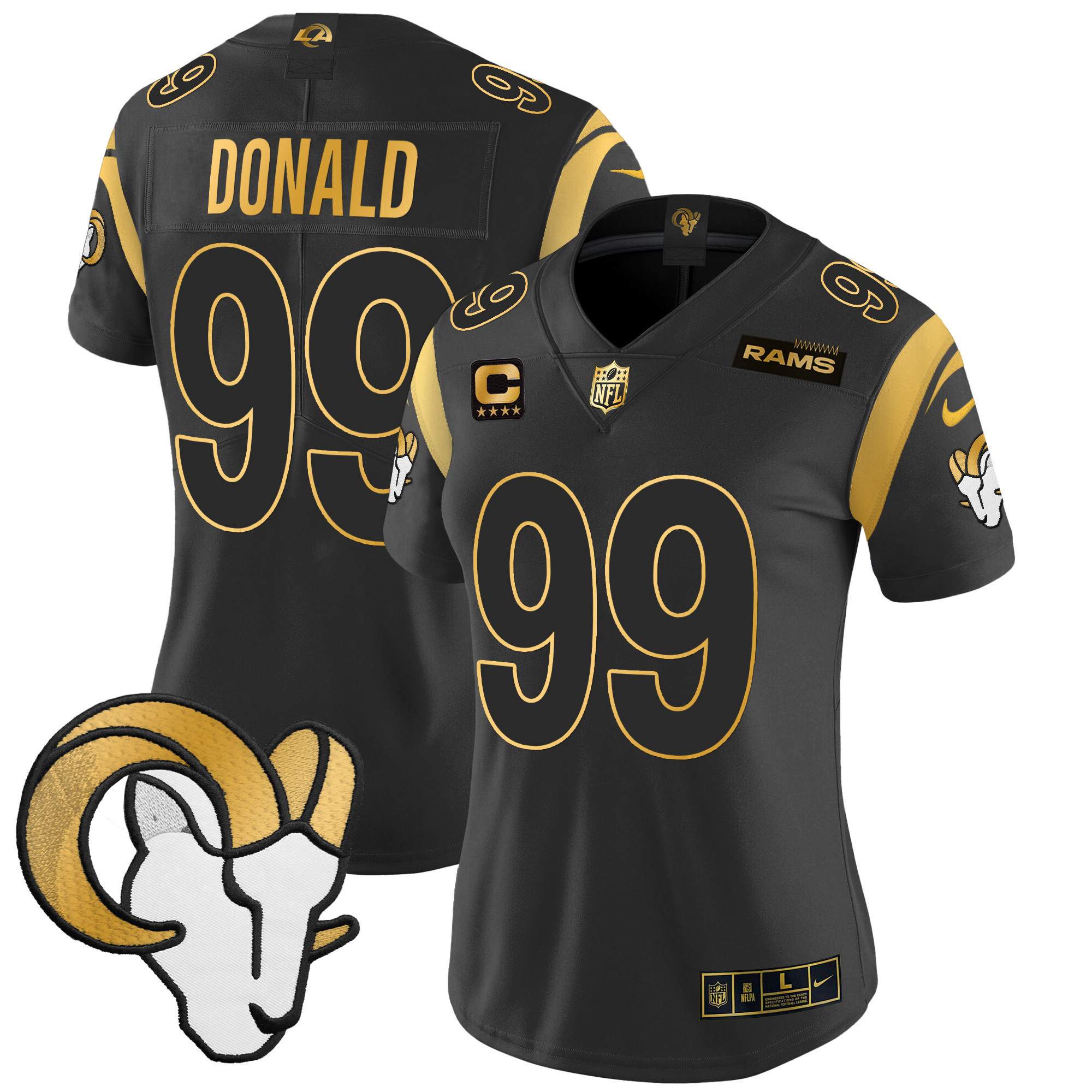 Aaron Donald Women's Los Angeles Rams 2024 Gold Vapor Limited Black Gold Jersey - All Stitched