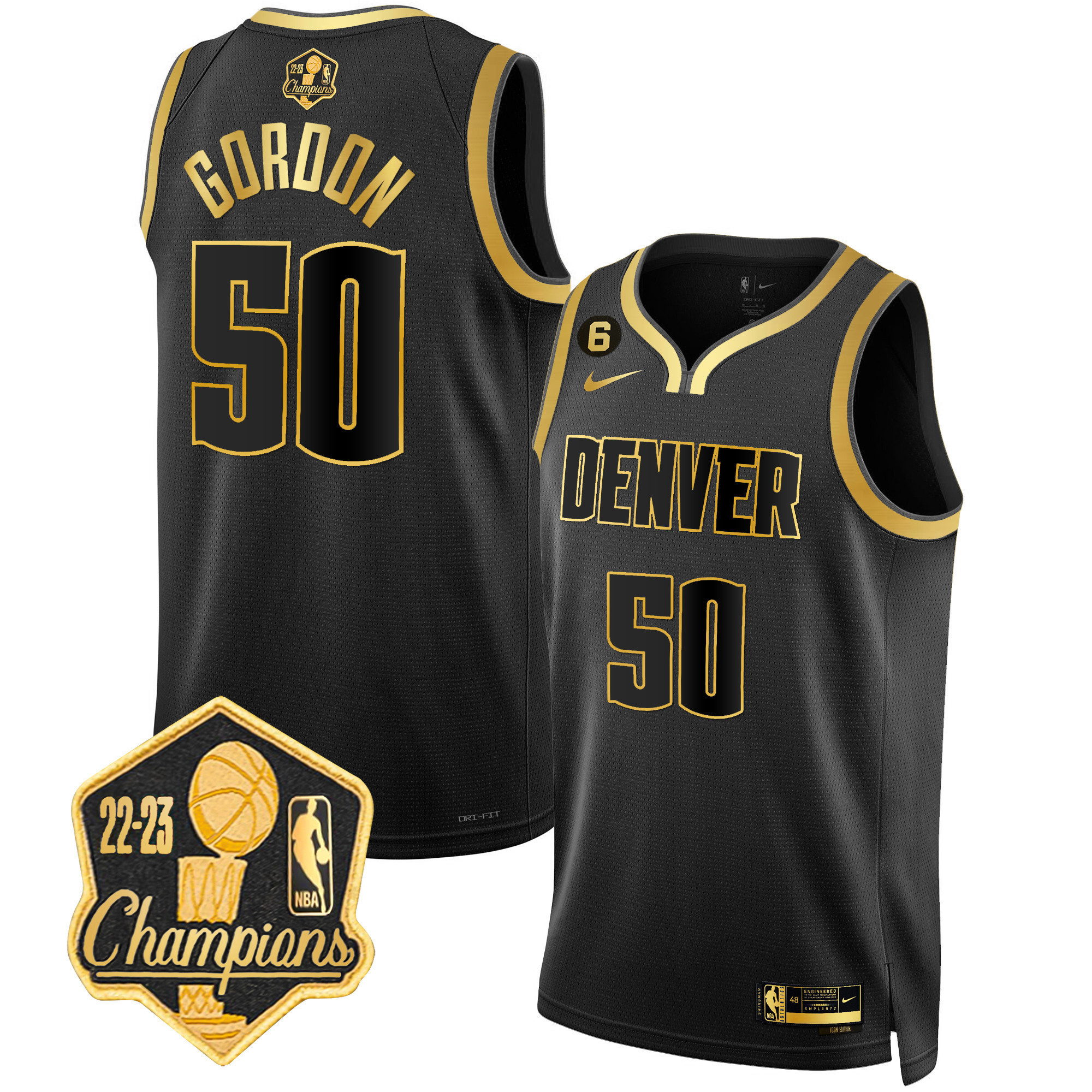 Aaron Gordon Men's Denver Nuggets 2023 Champions Limited Patch Black Gold Jersey - All Stitched