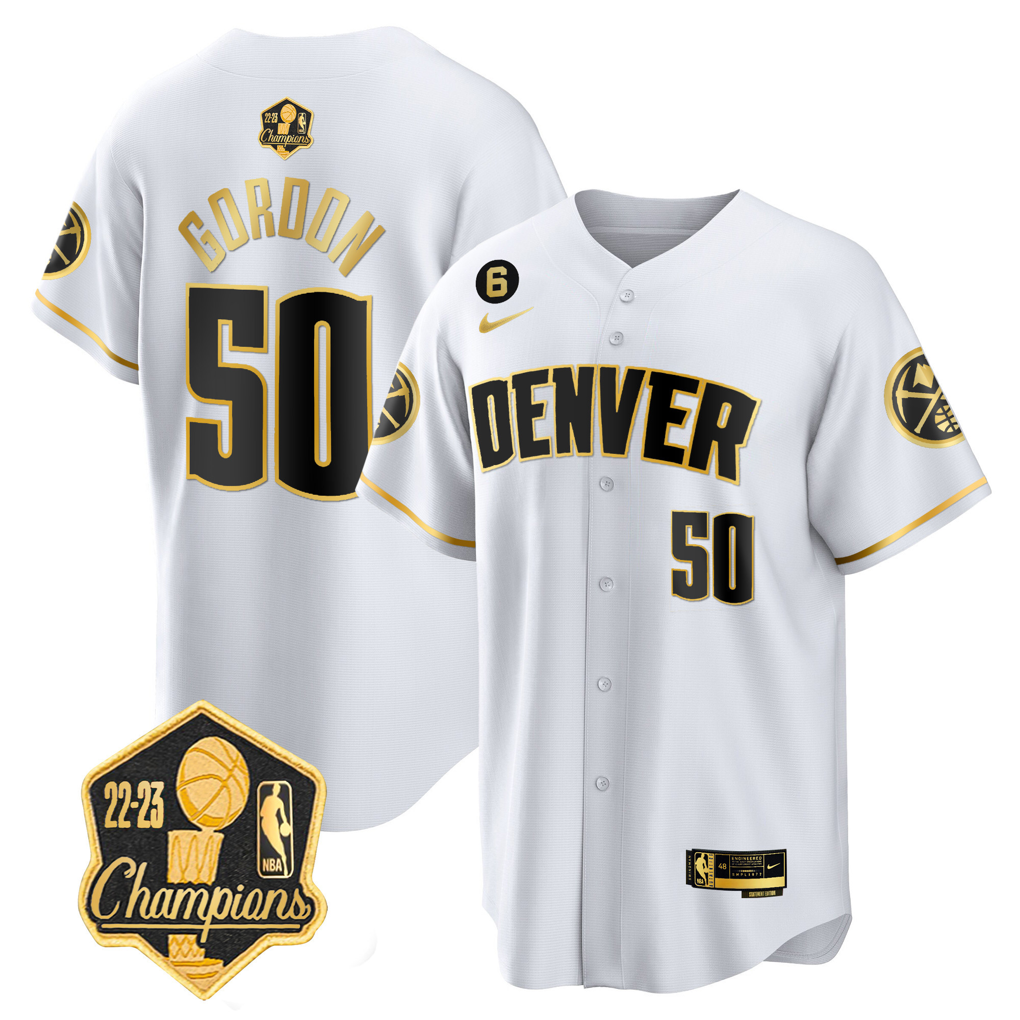 Aaron Gordon Men's Denver Nuggets 2023 Champions Limited Patch Cool Base White Gold Jersey - All Stitched