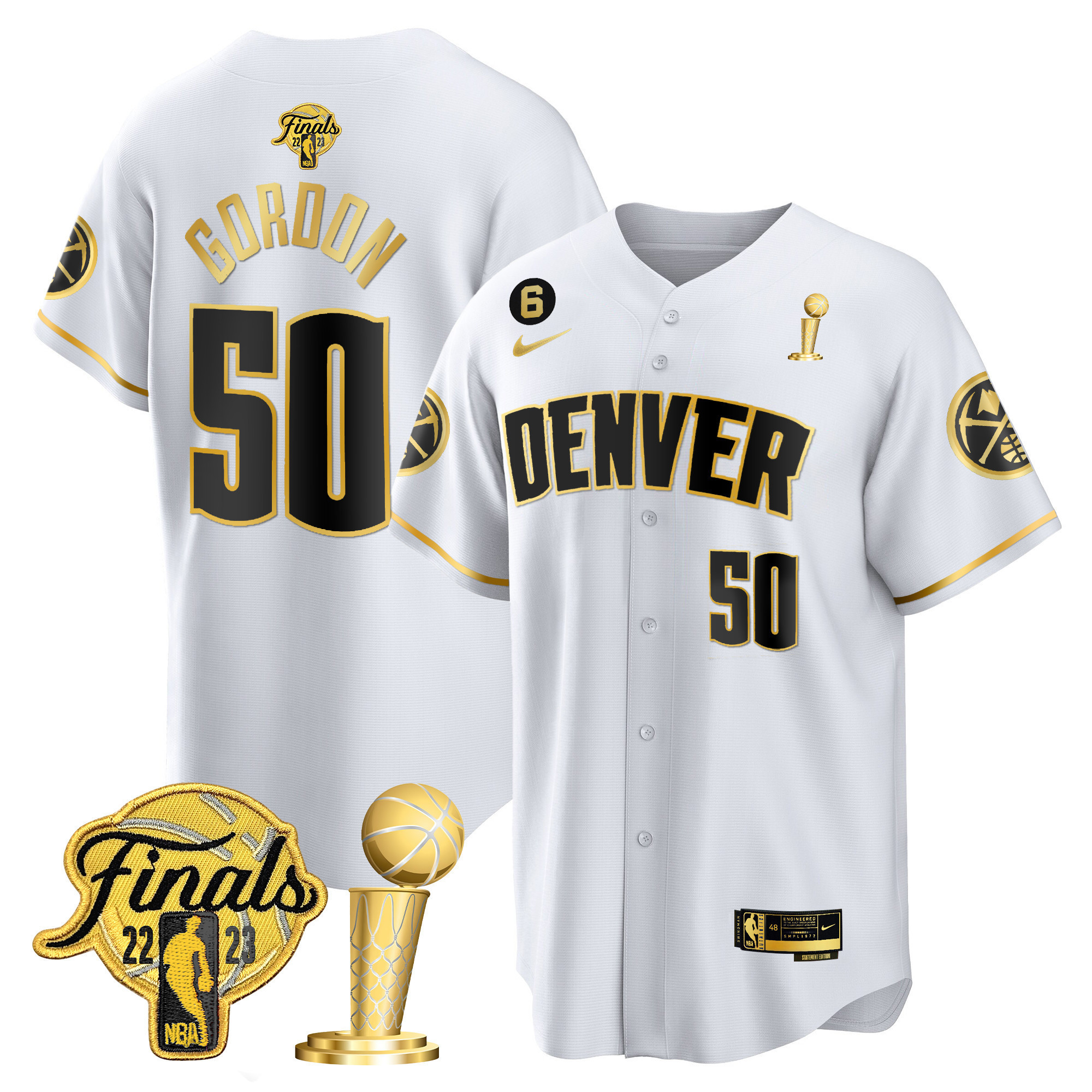 Aaron Gordon Men's Denver Nuggets 2023 Finals & Champions Patch Cool Base White Gold Jersey - All Stitched
