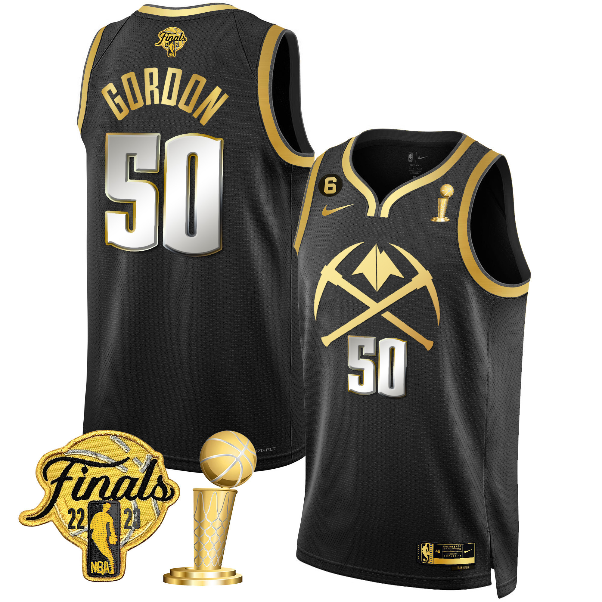 Aaron Gordon Men's Denver Nuggets 2023 Finals & Champions Patch Gold Special Black Limited Jersey V2 - All Stitched