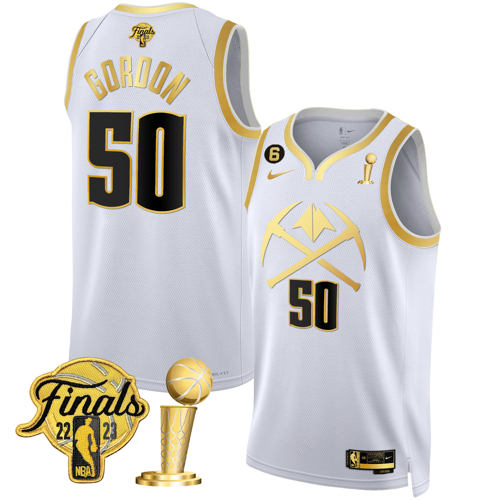 Aaron Gordon Men's Denver Nuggets 2023 Finals & Champions Patch Gold Special White Gold Jersey V2 - All Stitched