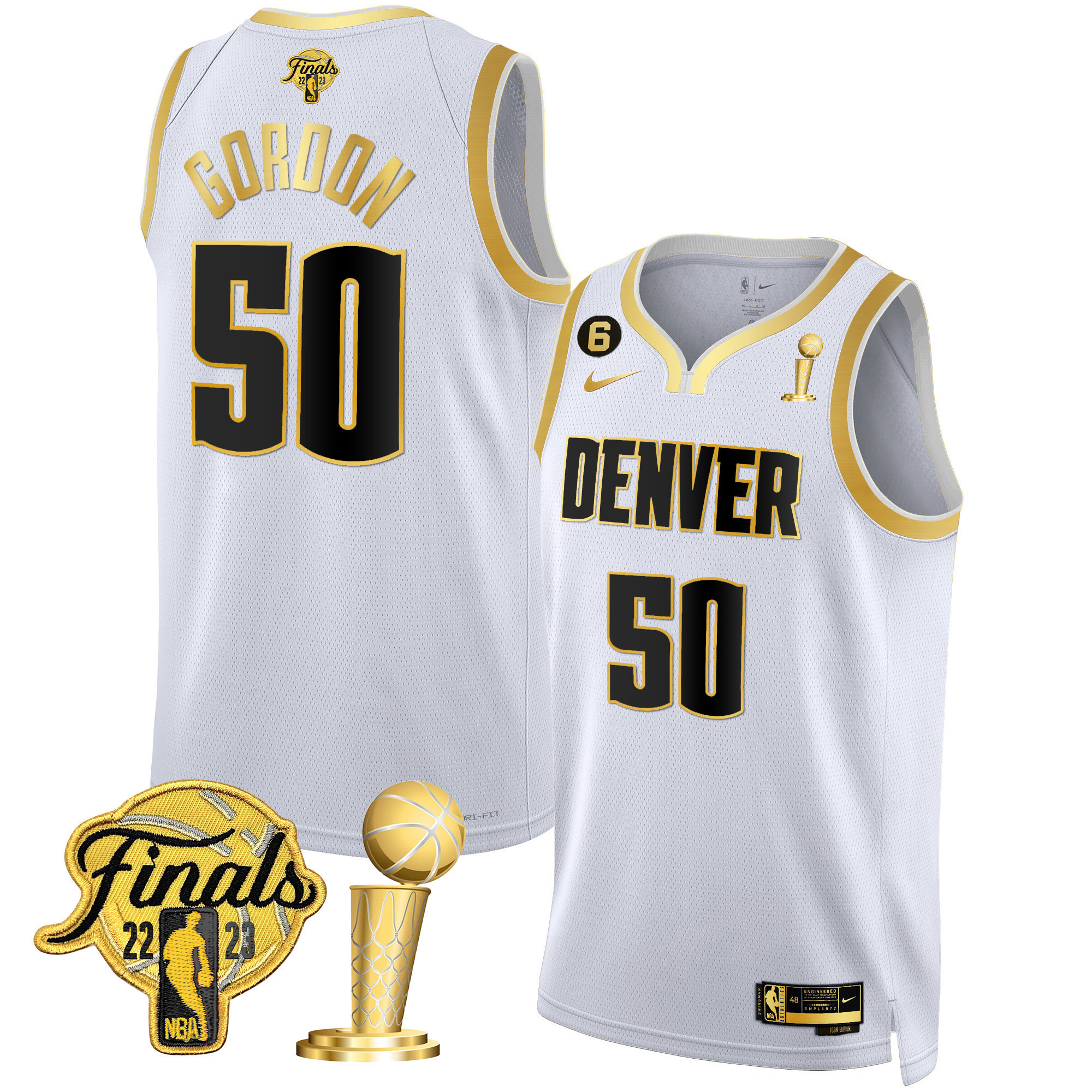 Aaron Gordon Men's Denver Nuggets 2023 Finals & Champions Patch White Gold Jersey - All Stitched