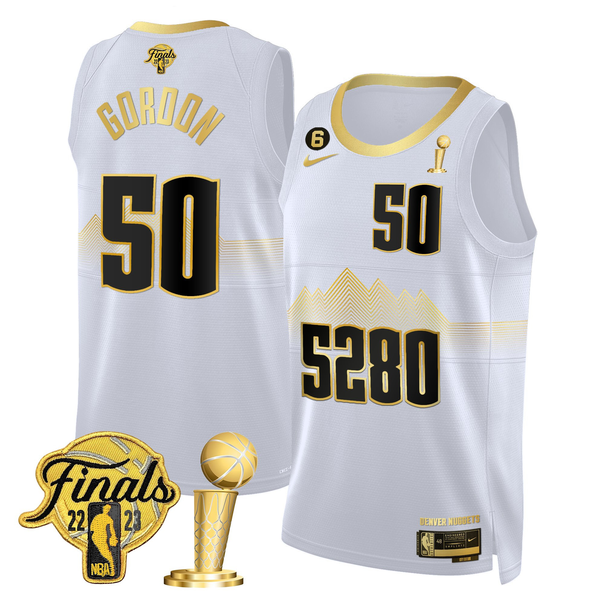 Aaron Gordon Men's Denver Nuggets 2023 Finals & Champions Patch White Gold Jersey V2- All Stitched