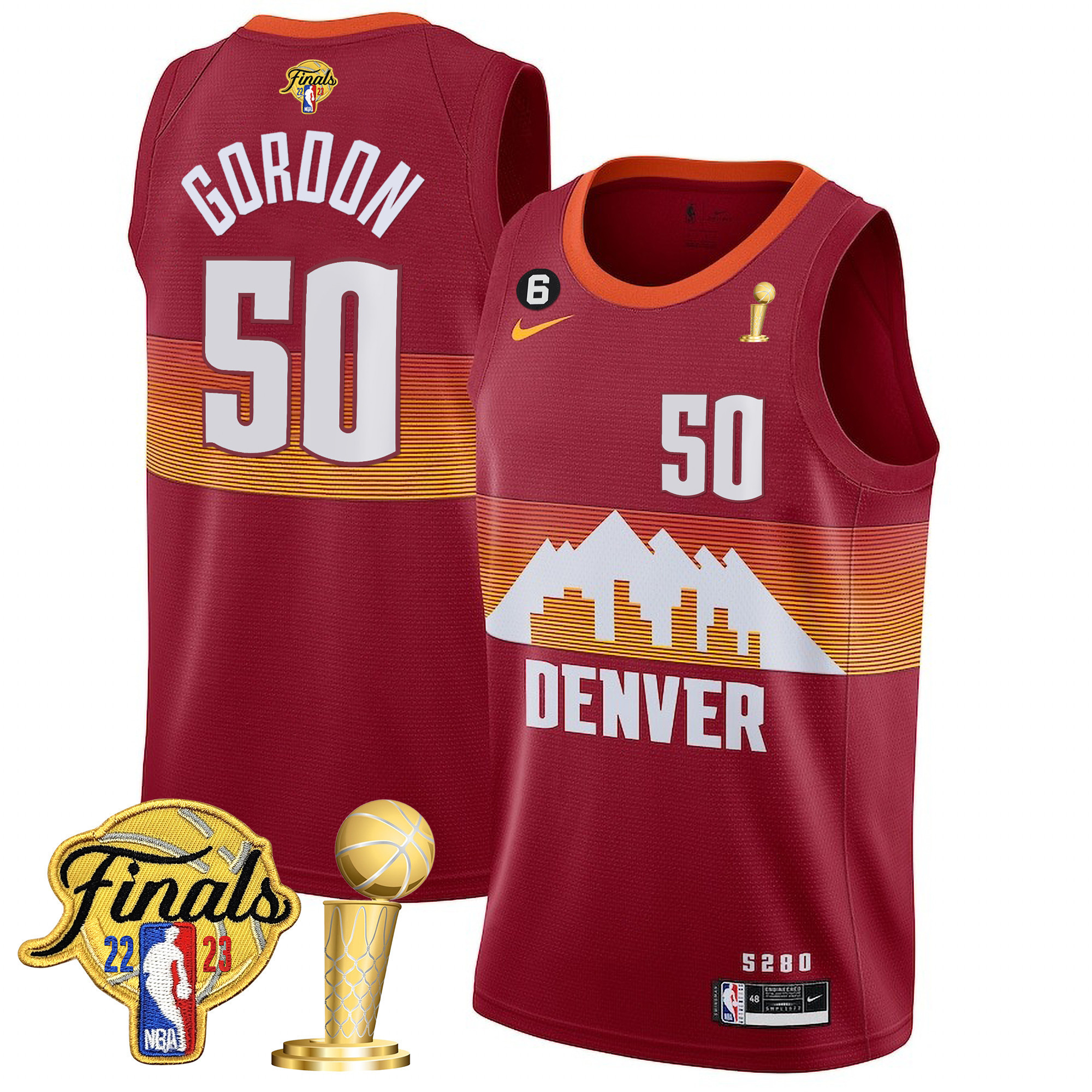 Aaron Gordon Men's Denver Nuggets 2023 Finals Patch & Champions Collection City Red Jersey V2 - All Stitched
