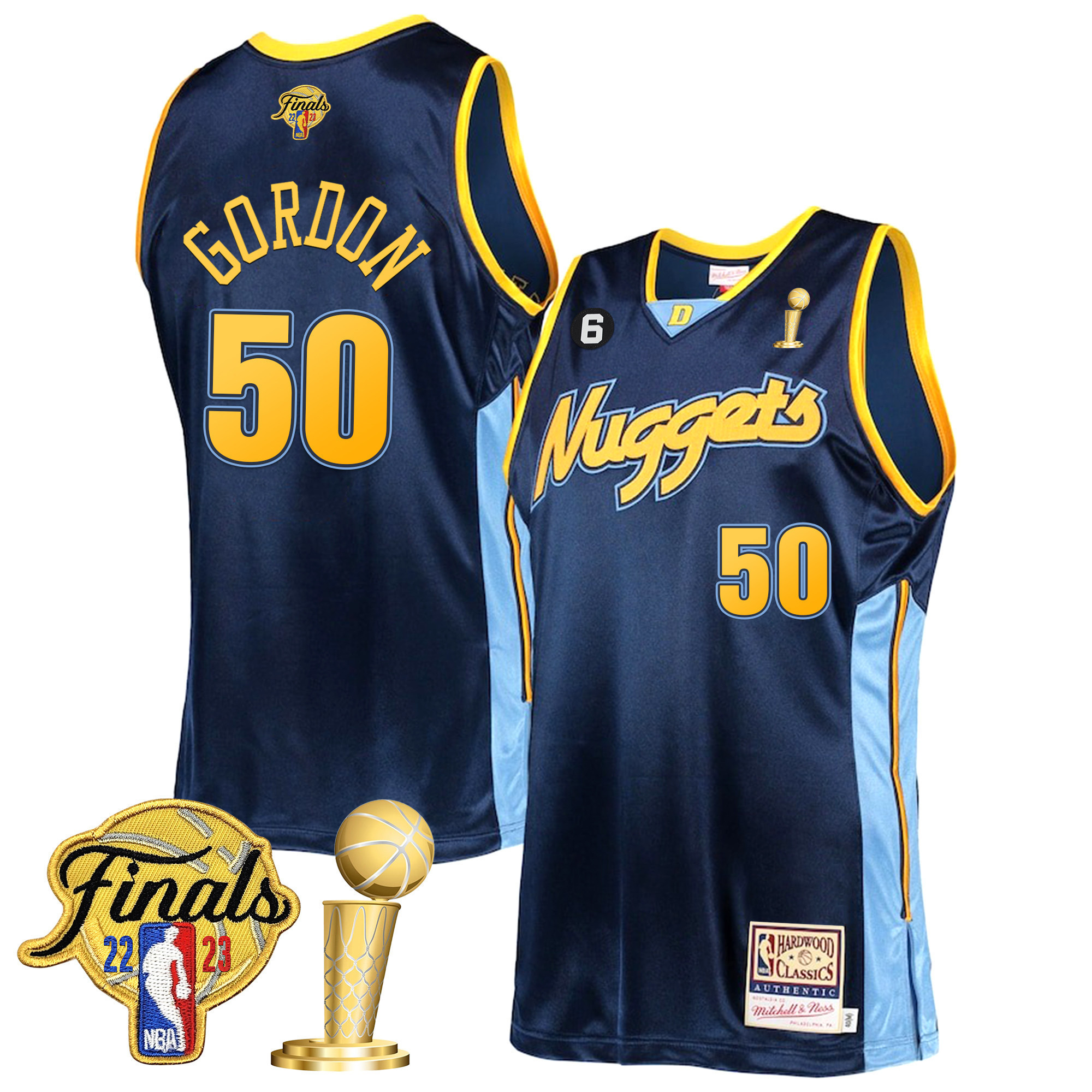 Aaron Gordon Men's Denver Nuggets 2023 Finals Patch & Champions Collection Hardwood Classics Jersey V2 - All Stitched