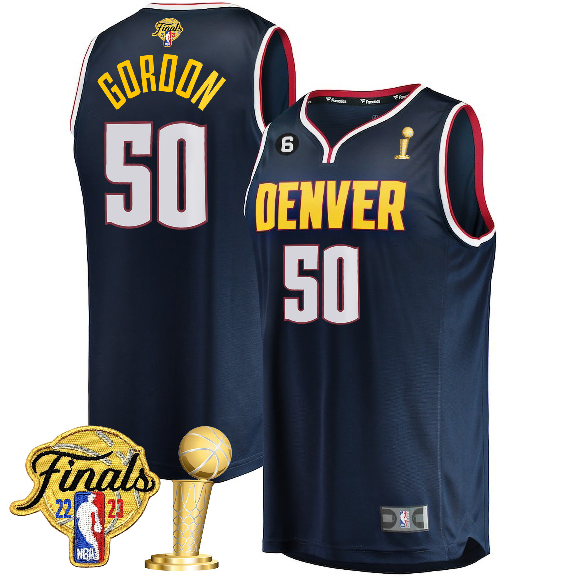 Aaron Gordon Men's Denver Nuggets 2023 Finals Patch & Champions Collection Icon Navy Jersey V2 - All Stitched