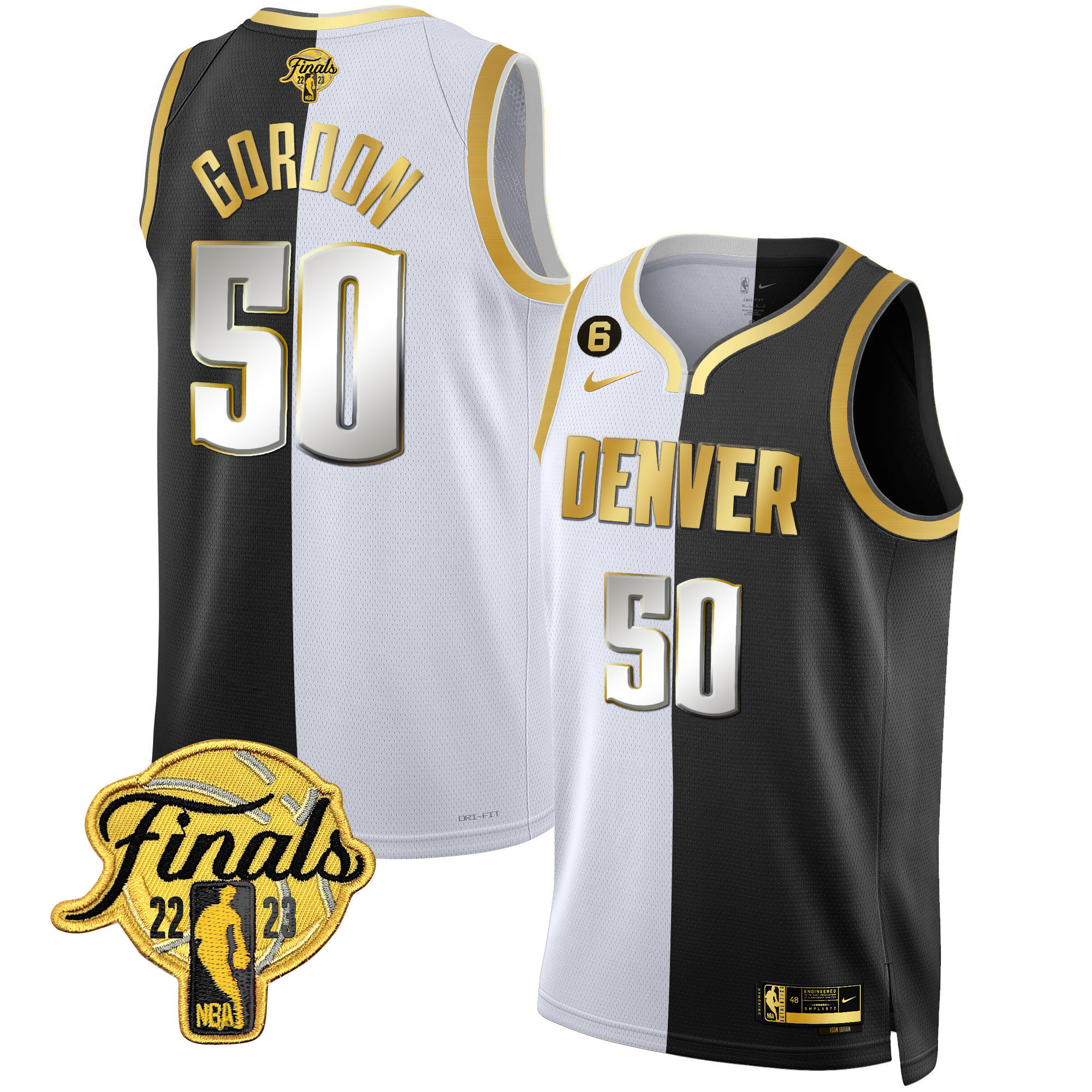 Aaron Gordon Men's Denver Nuggets 2023 Finals Patch Black & White Gold Split Limited Jersey - All Stitched