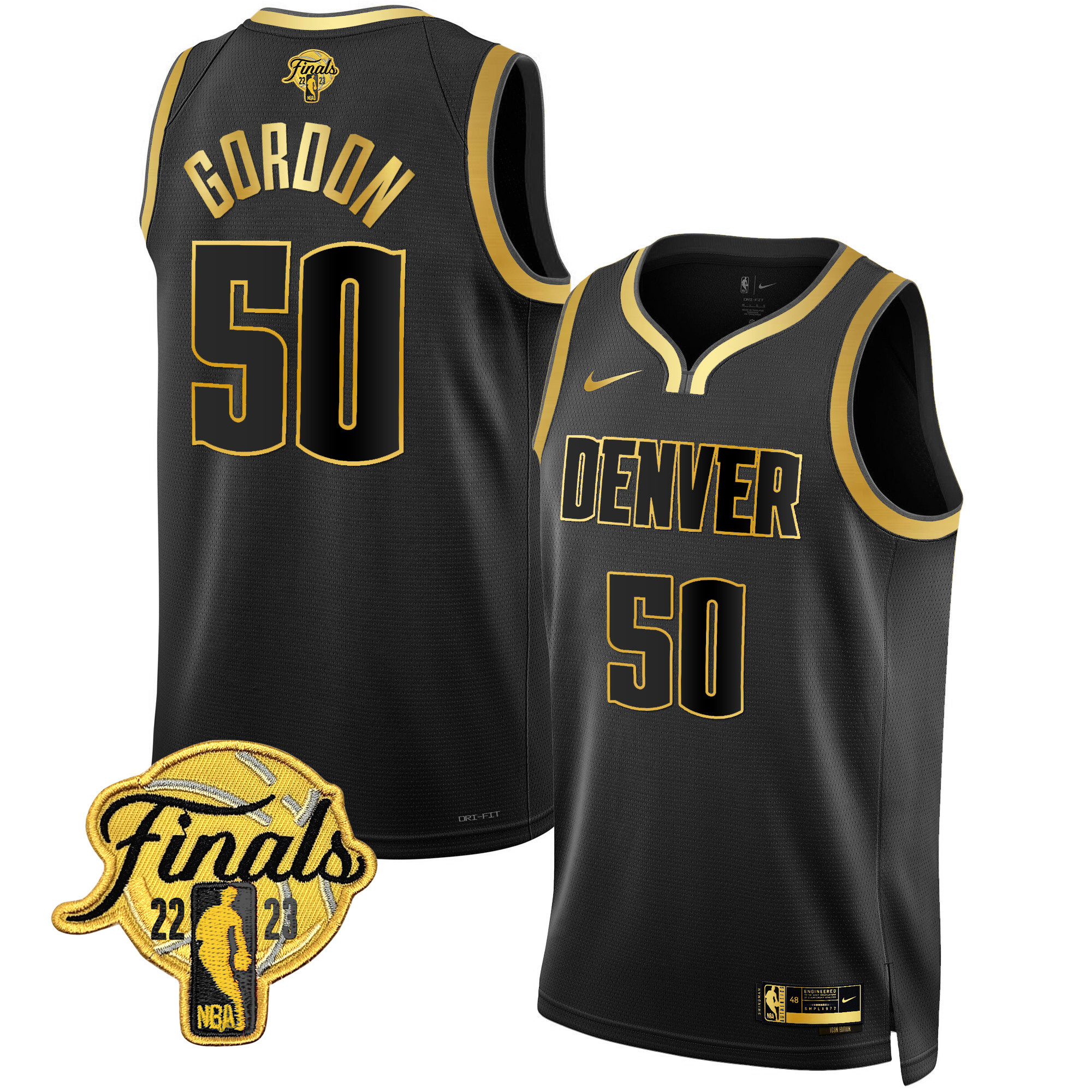 Aaron Gordon Men's Denver Nuggets 2023 Finals Patch Collection Black Gold Jersey V2 - All Stitched