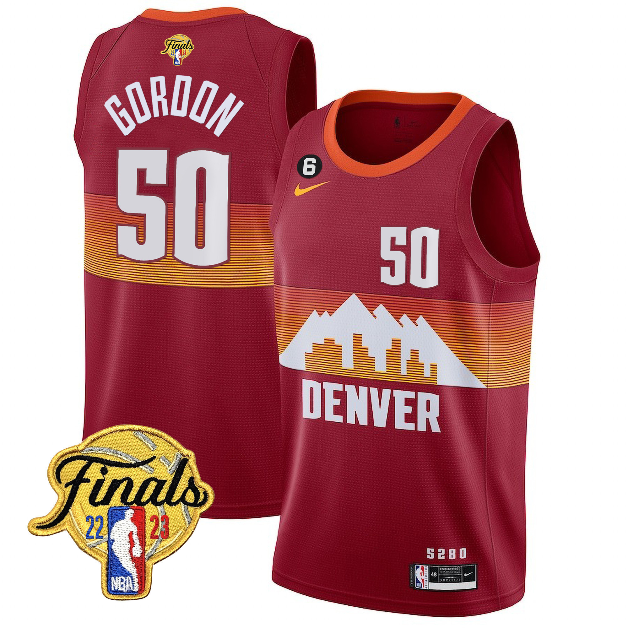 Aaron Gordon Men's Denver Nuggets 2023 Finals Patch Collection City Red Jersey V2 - All Stitched