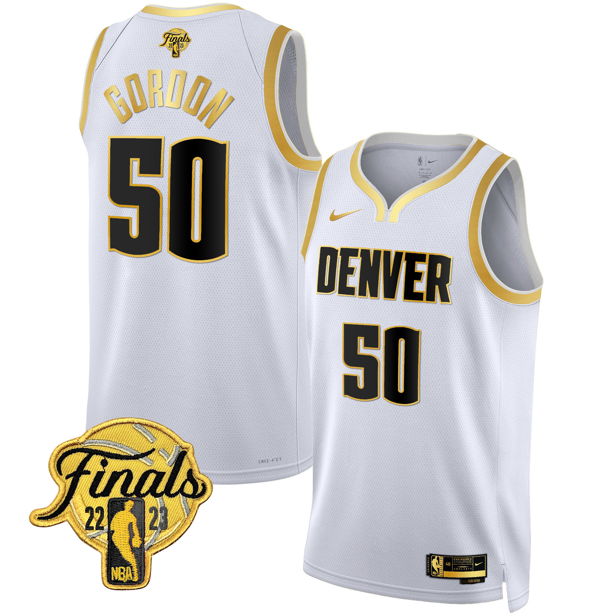 Aaron Gordon Men's Denver Nuggets 2023 Finals Patch Collection White Gold Jersey V2 - All Stitched