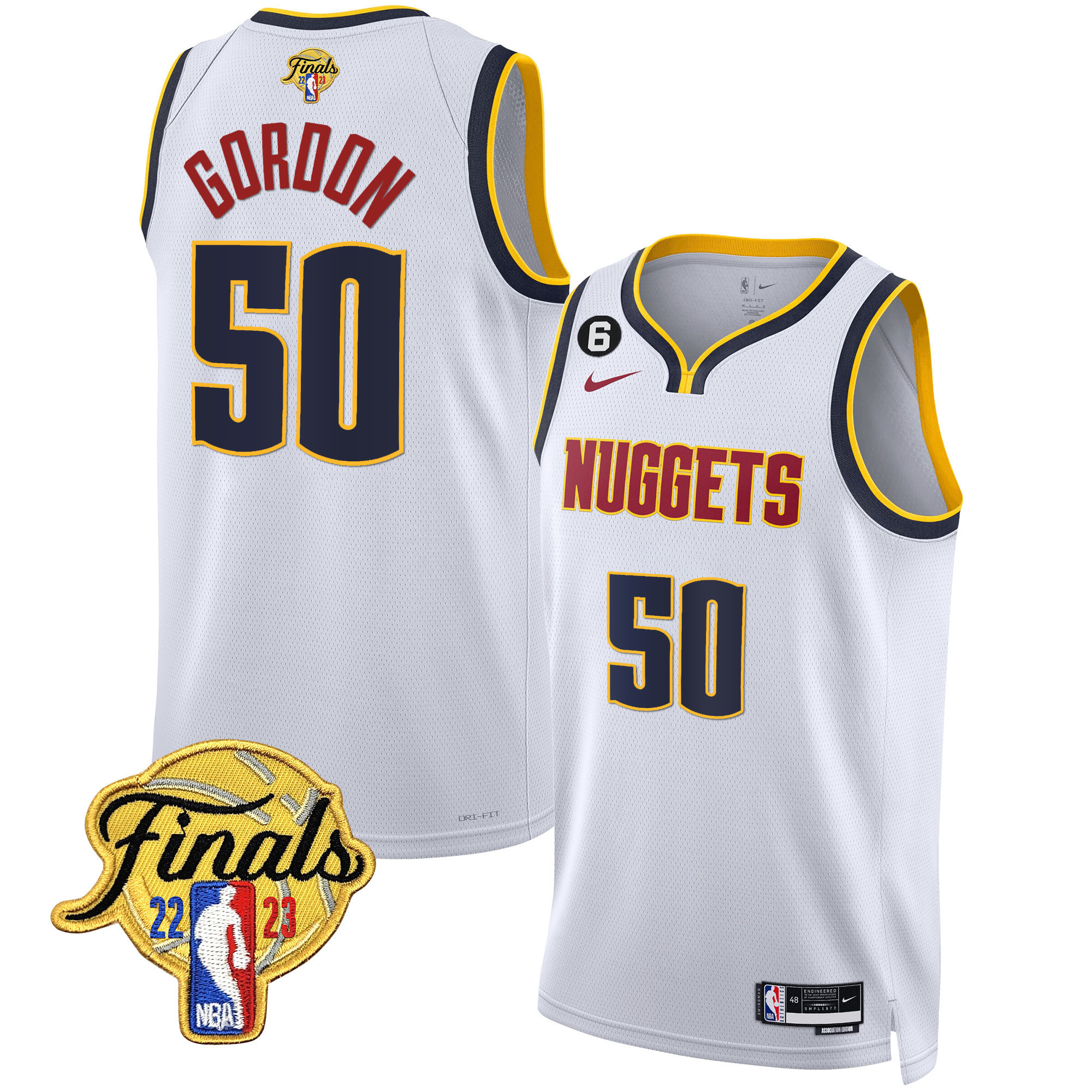 Aaron Gordon Men's Denver Nuggets 2023 Finals Patch Gold Association Jersey - All Stitched