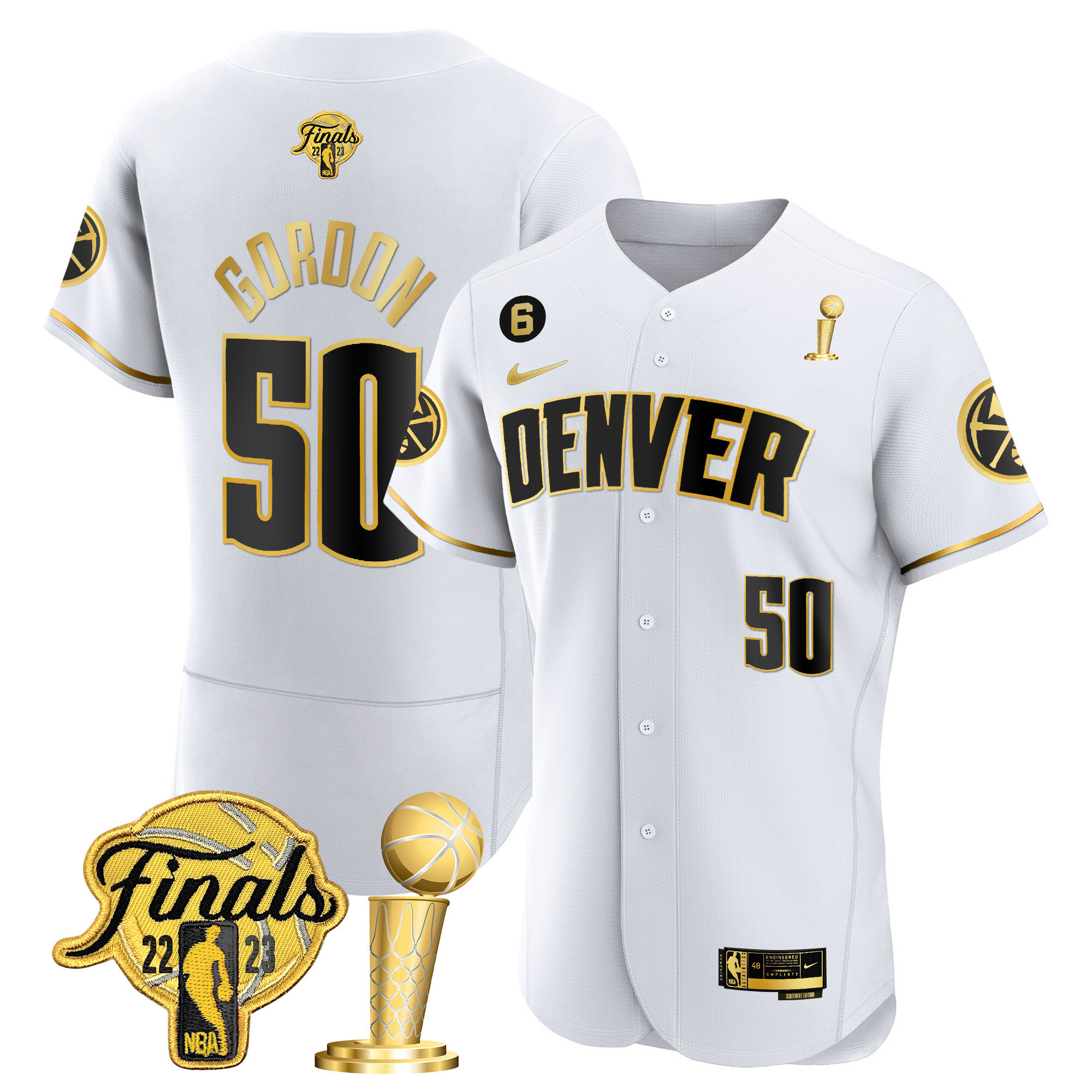 Aaron Gordon Youth's Denver Nuggets 2023 Finals & Champions Flex Base White Gold Jersey - All Stitched