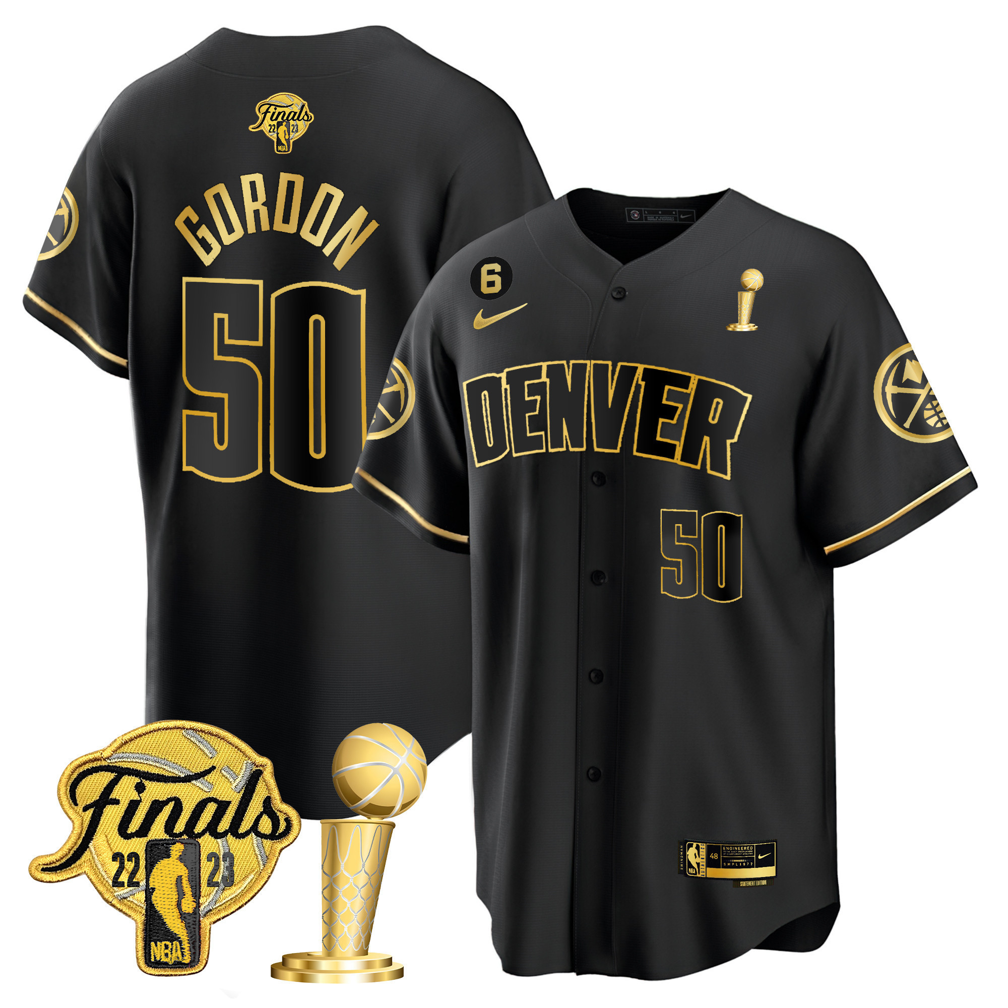 Aaron Gordon Youth's Denver Nuggets 2023 Finals & Champions Patch Cool Base Black Gold Jersey - All Stitched