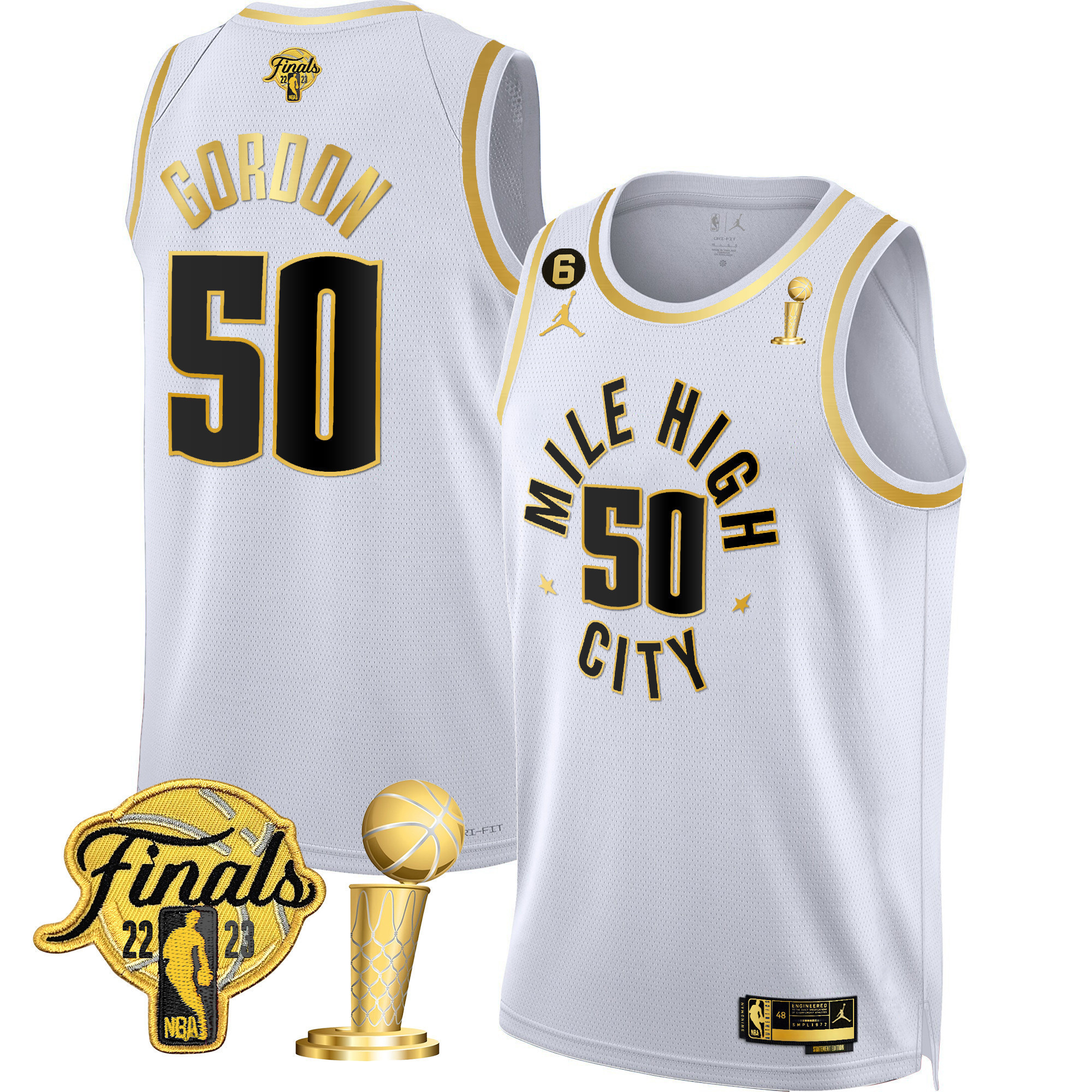 Aaron Gordon Youth's Denver Nuggets 2023 Finals & Champions Patch Gold Statement White Jersey - All Stitched