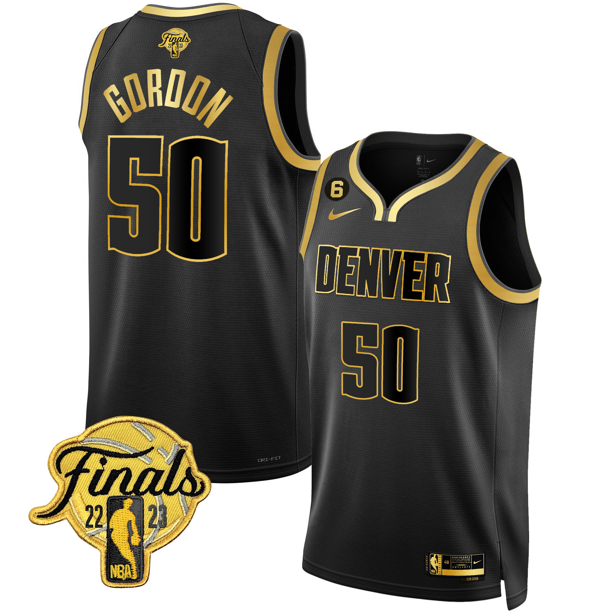 Aaron Gordon Youth's Denver Nuggets 2023 Finals Patch Collection Black Gold Jersey - All Stitched