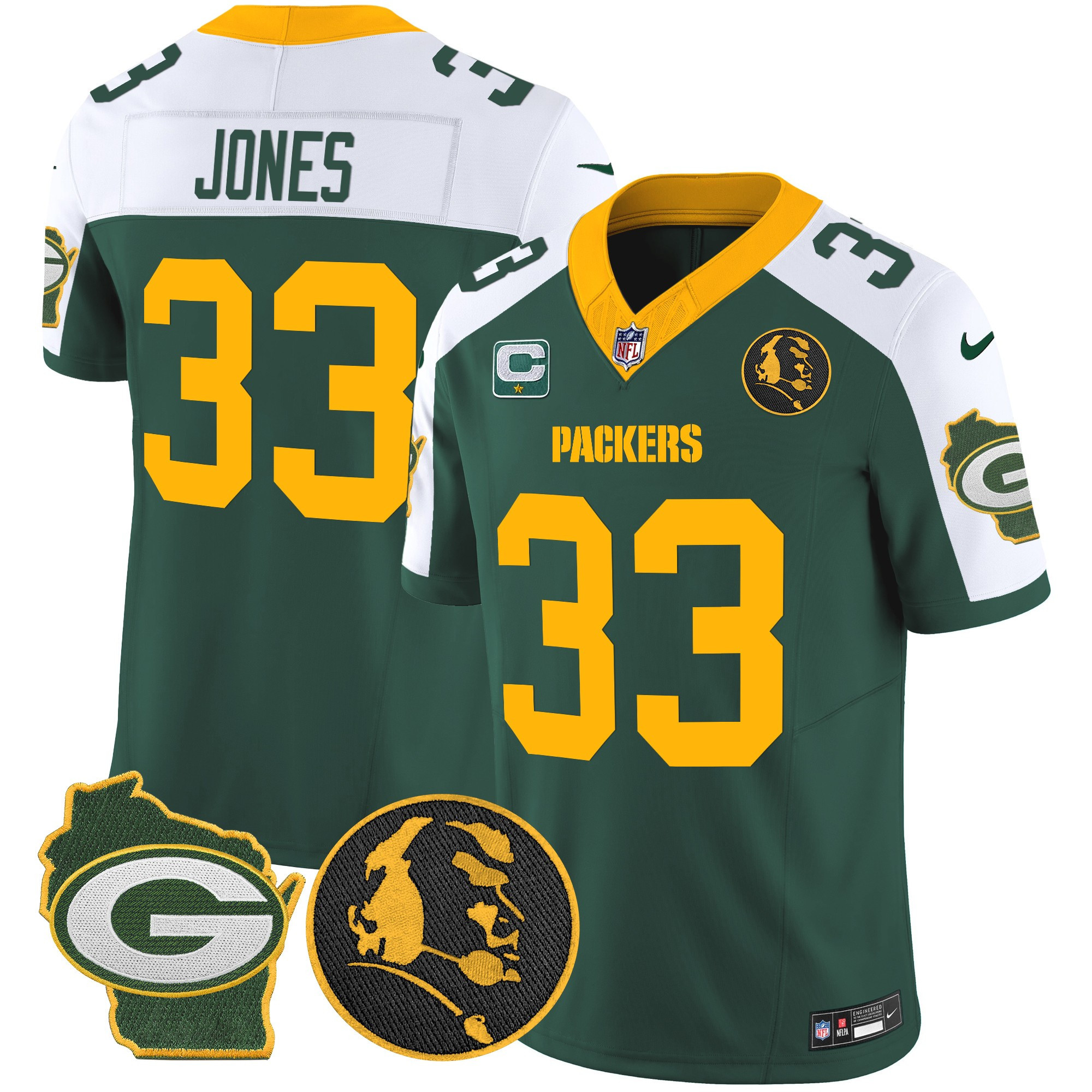 Aaron Jones Men's Green Bay Packers John Madden & Home Patch Vapor Limited Green Alternate Jersey - All Stitched
