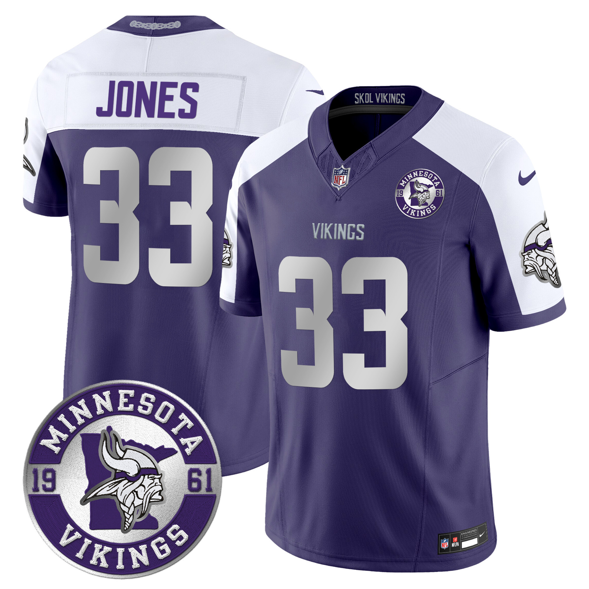 Aaron Jones Men's Minnesota Vikings 2024 Vapor Limited Purple Alternate Jersey - Est. 1961 Patch - All Stitched