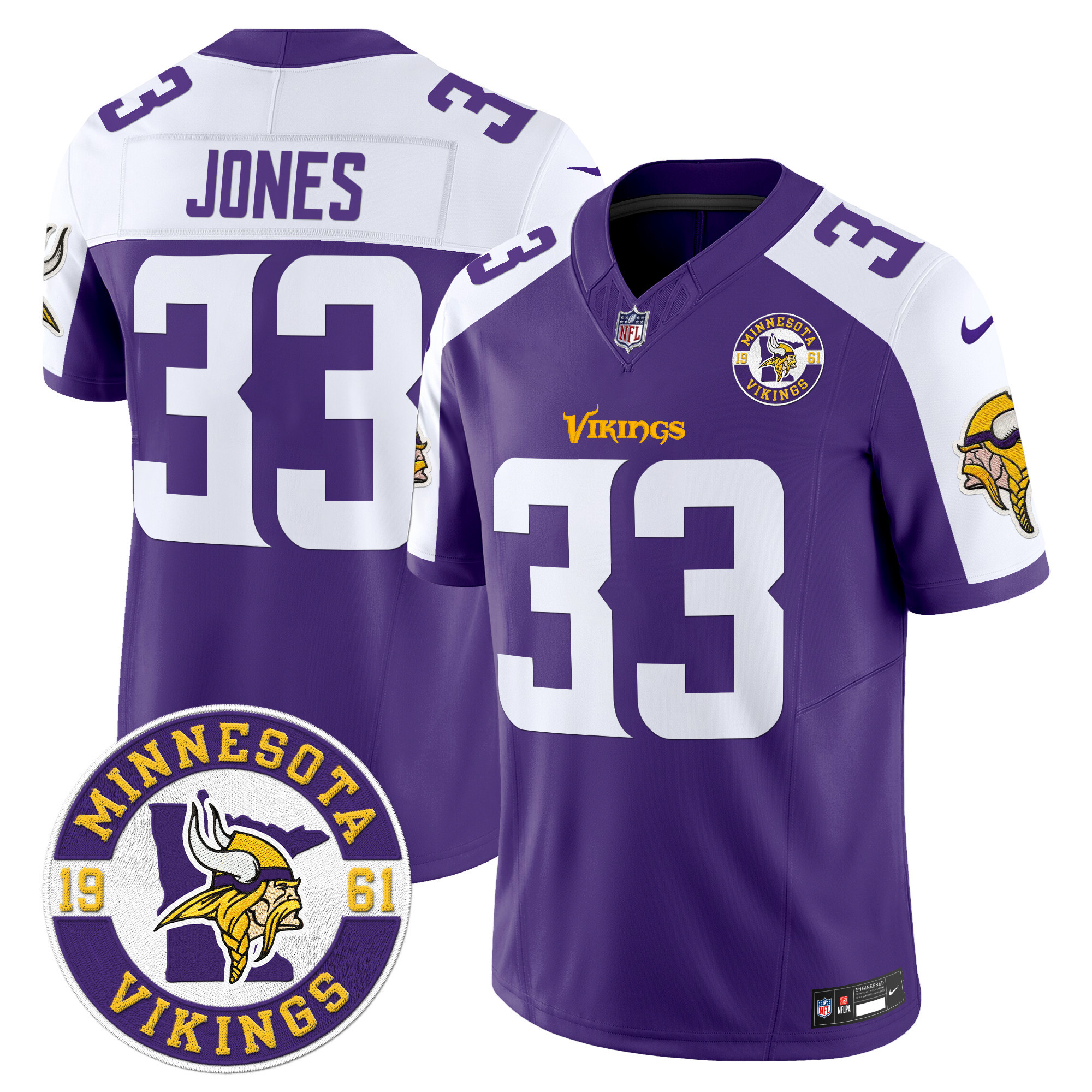 Aaron Jones Men's Minnesota Vikings 2024 Vapor Limited Purple Alternate Jersey V2 - Est. 1961 Patch - All Stitched
