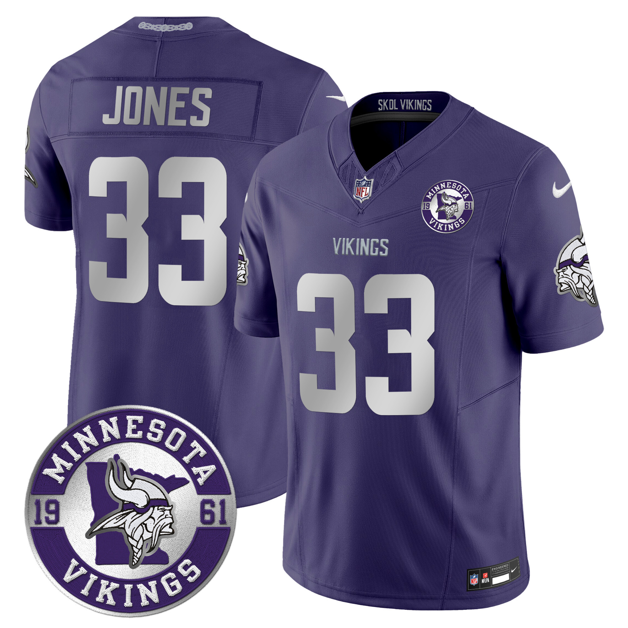Aaron Jones Men's Minnesota Vikings 2024 Vapor Limited Purple Jersey - Est. 1961 Patch - All Stitched
