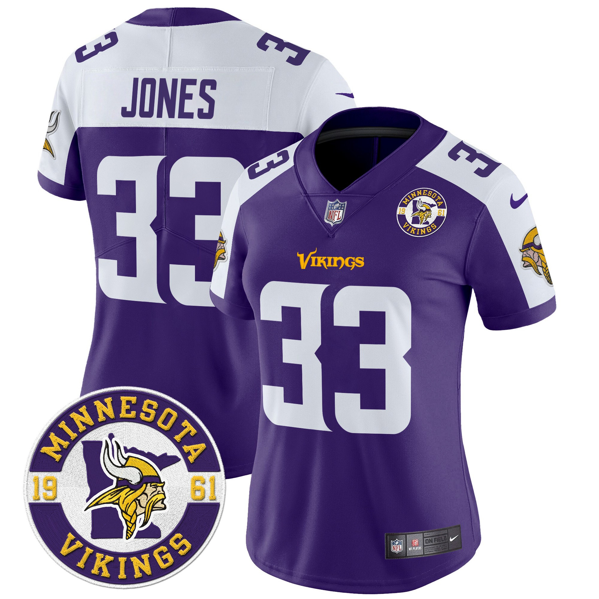 Aaron Jones Women's Minnesota Vikings 2024 Vapor Limited Purple Alternate Jersey V2 - Est. 1961 Patch - All Stitched