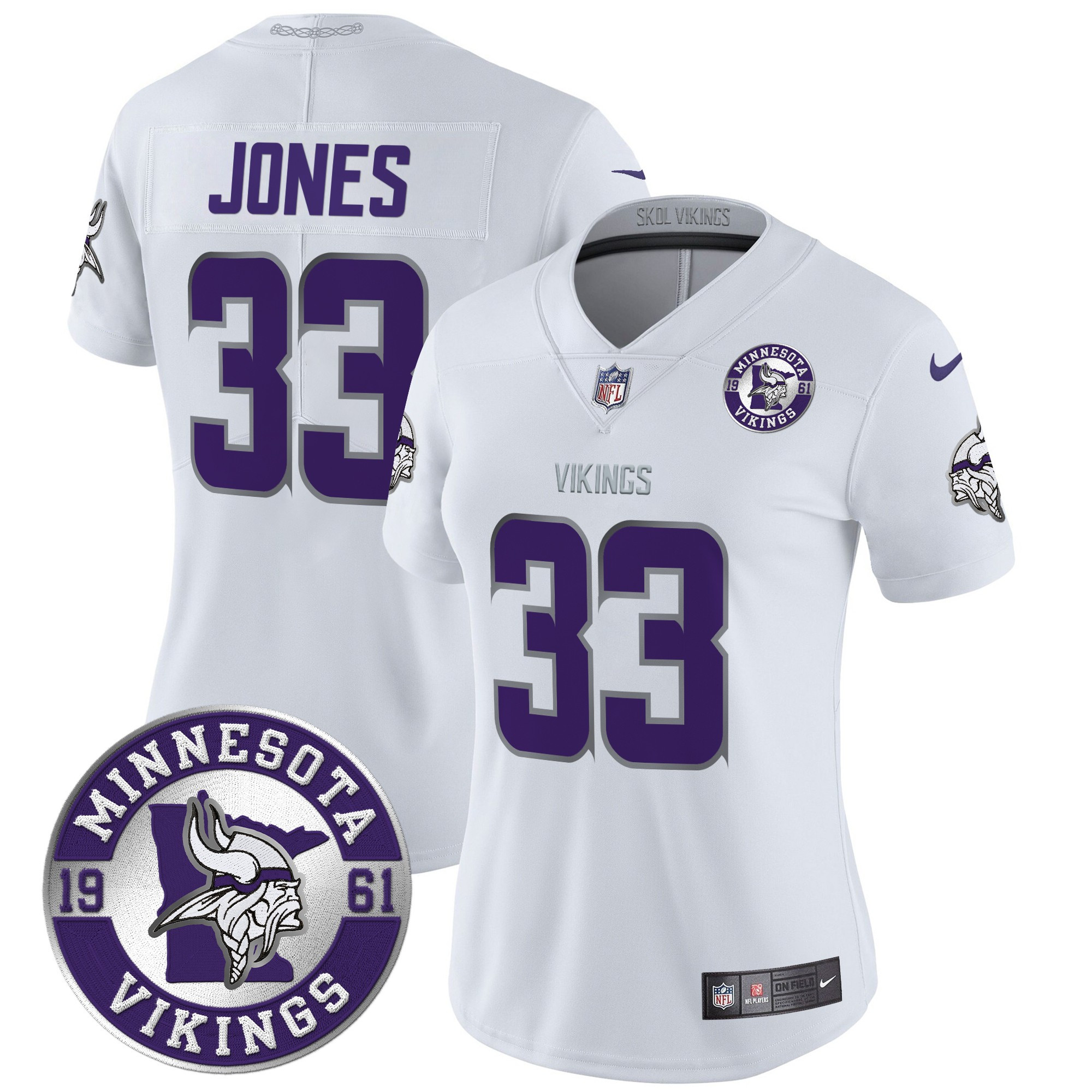Aaron Jones Women's Minnesota Vikings 2024 Vapor Limited Winter Warrior Jersey V2 - Est. 1961 Patch - All Stitched