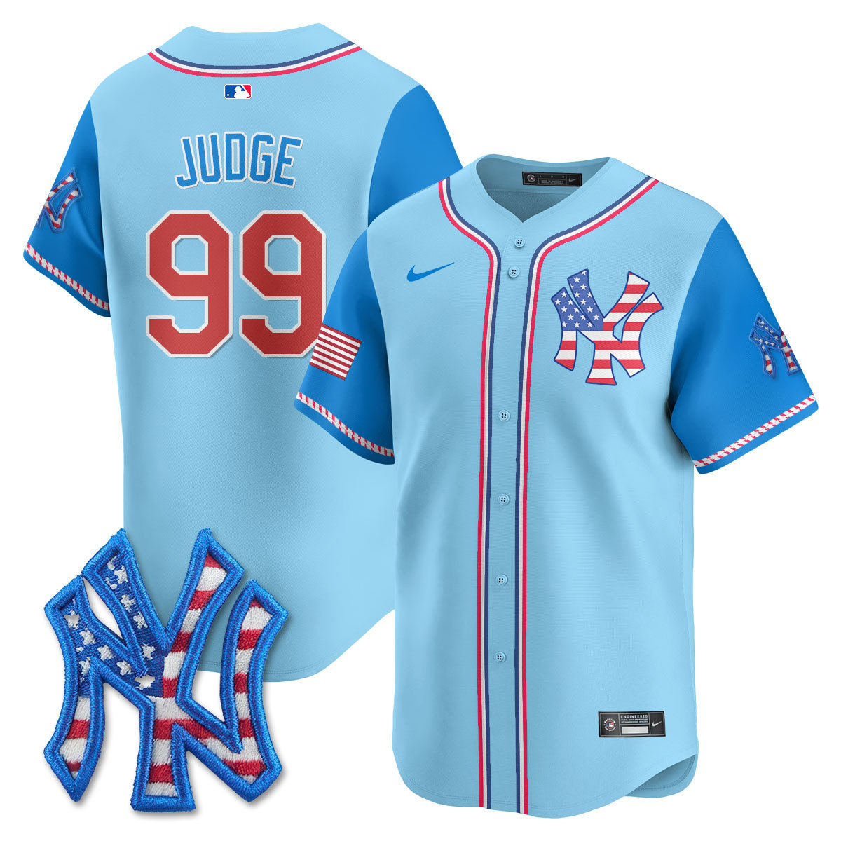 Aaron Judge Men's New York Yankees 2025 Fourth of July Vapor Premier Limited Light Blue Alternate Jersey - All Stitched