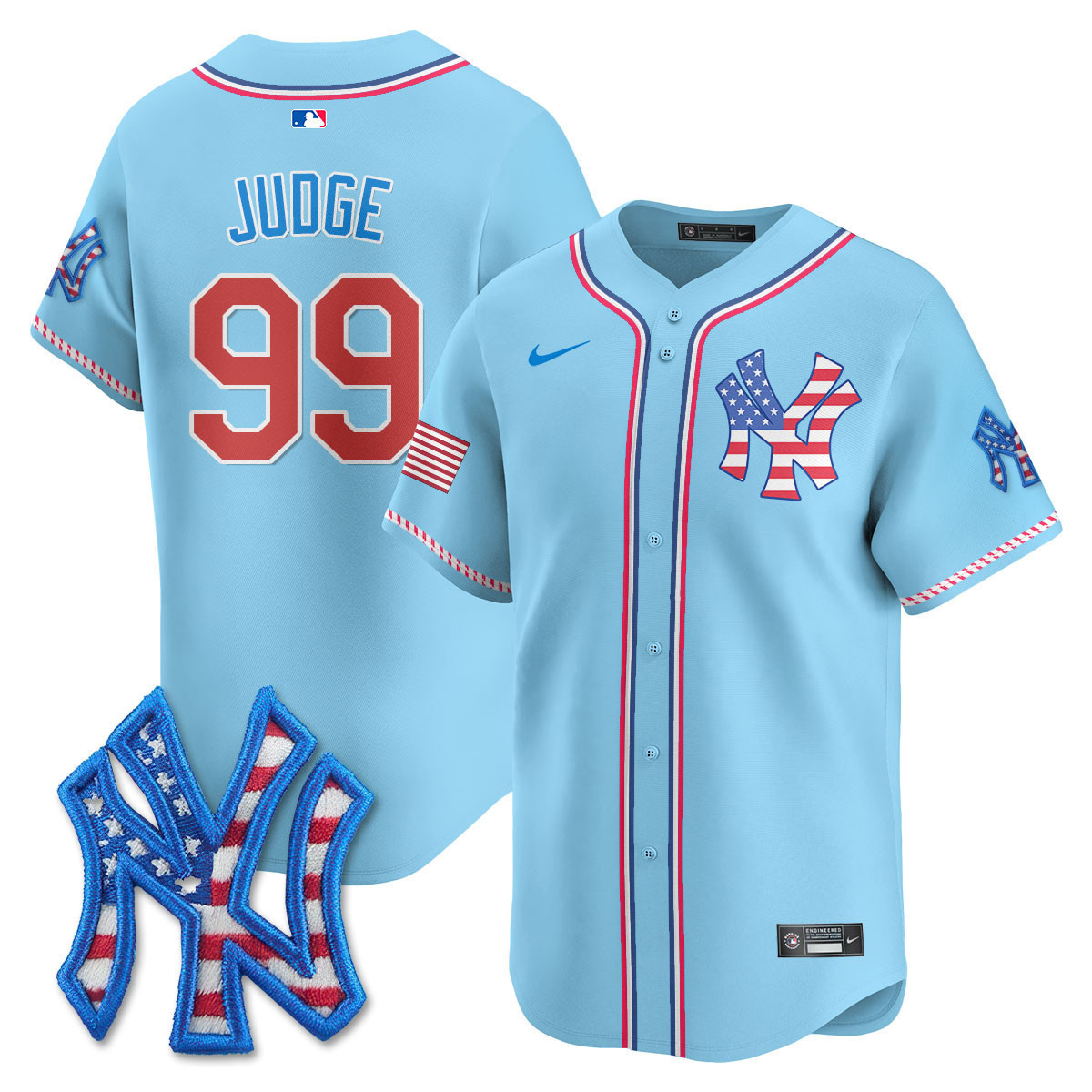 Aaron Judge Men's New York Yankees 2025 Fourth of July Vapor Premier Limited Light Blue Jersey - All Stitched