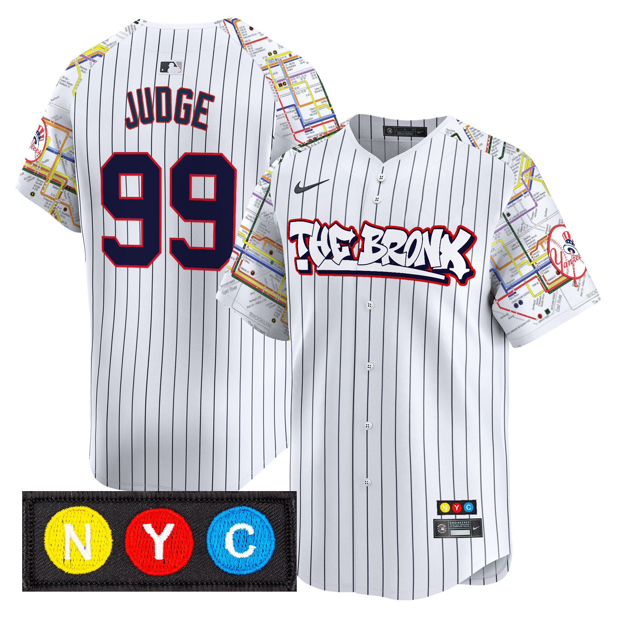 Aaron Judge Men's New York Yankees The Bronx Subway Style Vapor Premier Limited Pinstripe Jersey - Stitched