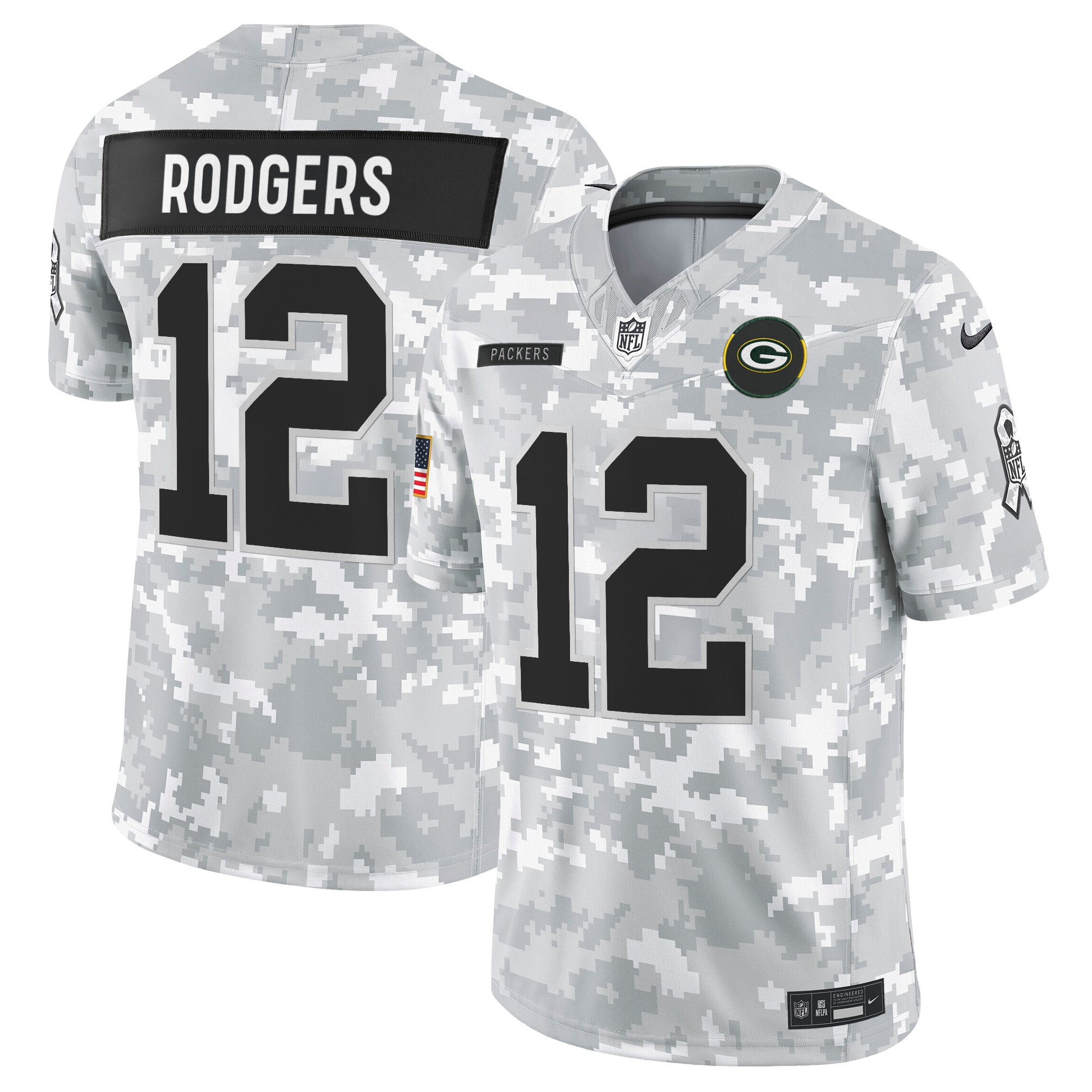 Aaron Rodgers Men's Green Bay Packers 2025 Salute to Service Vapor Limited Arctic Camo Jersey - All Stitched