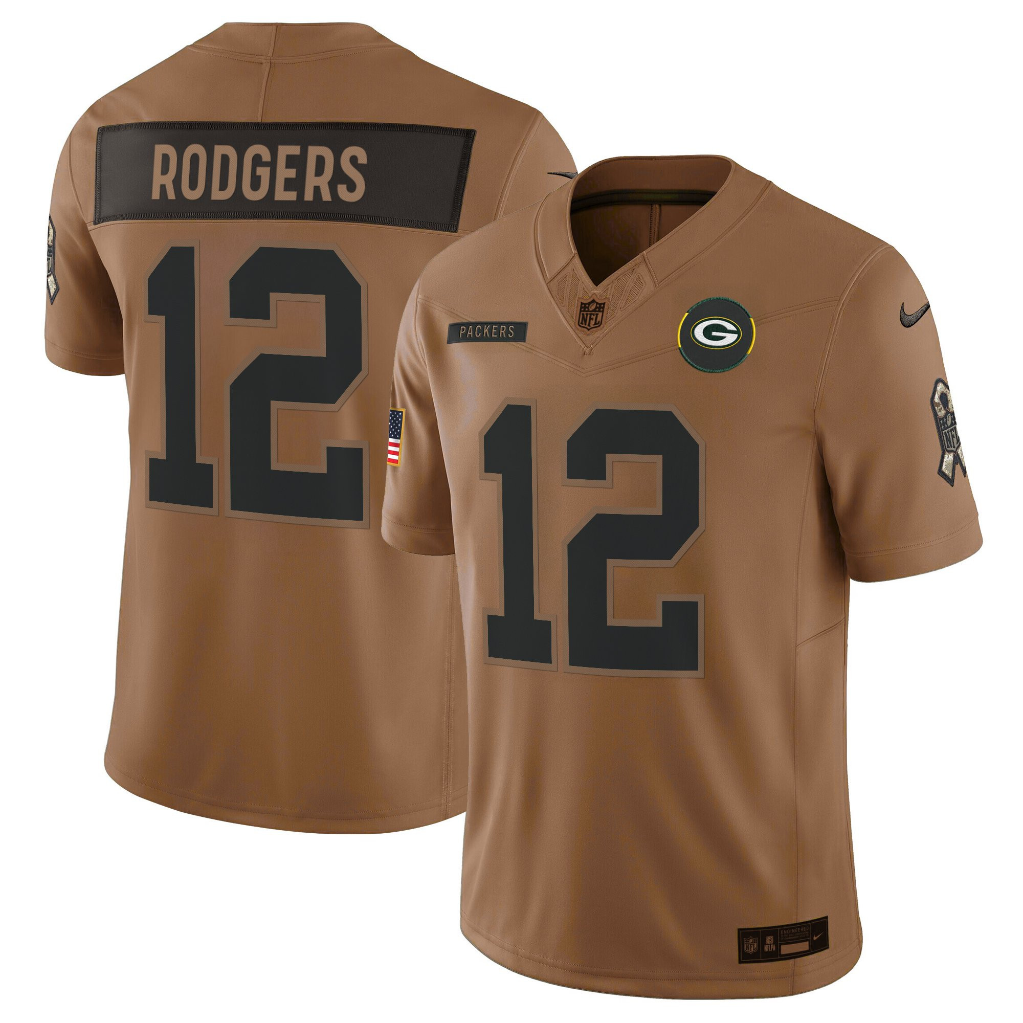 Aaron Rodgers Men's Green Bay Packers 2025 Salute to Service Vapor Limited Brown Jersey - All Stitched