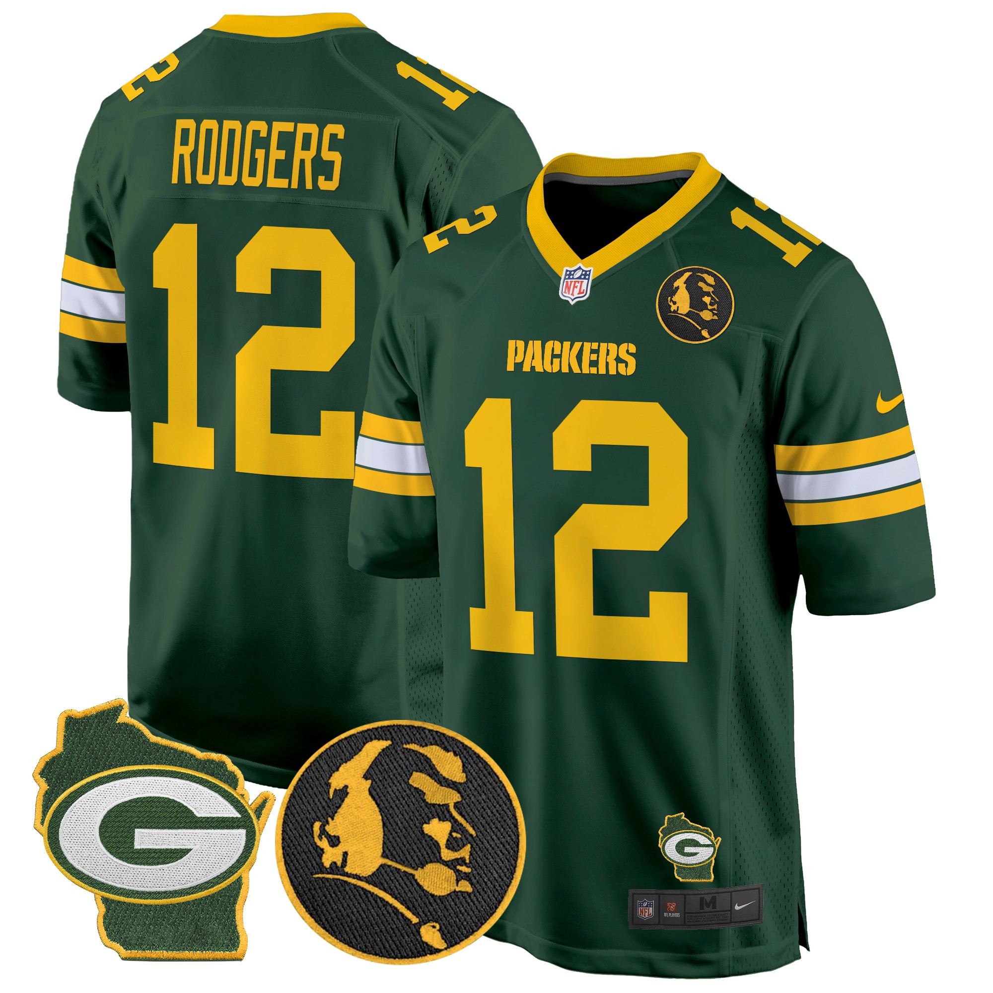 Aaron Rodgers Men's Green Bay Packers John Madden & Home Patch Game Green Jersey - All Stitched