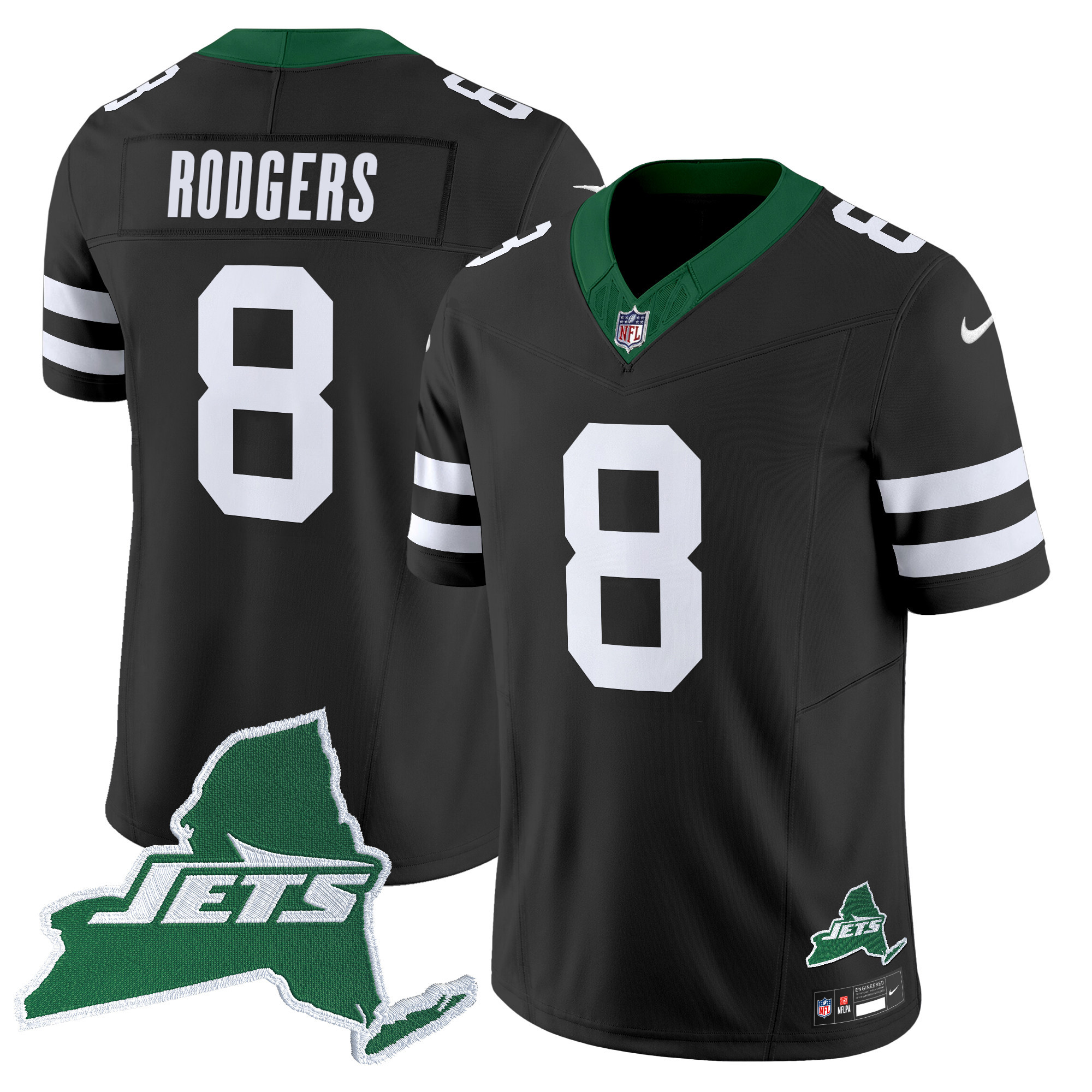 Aaron Rodgers Men's New York Jets Home Patch Vapor Legacy Limited Black Jersey - All Stitched