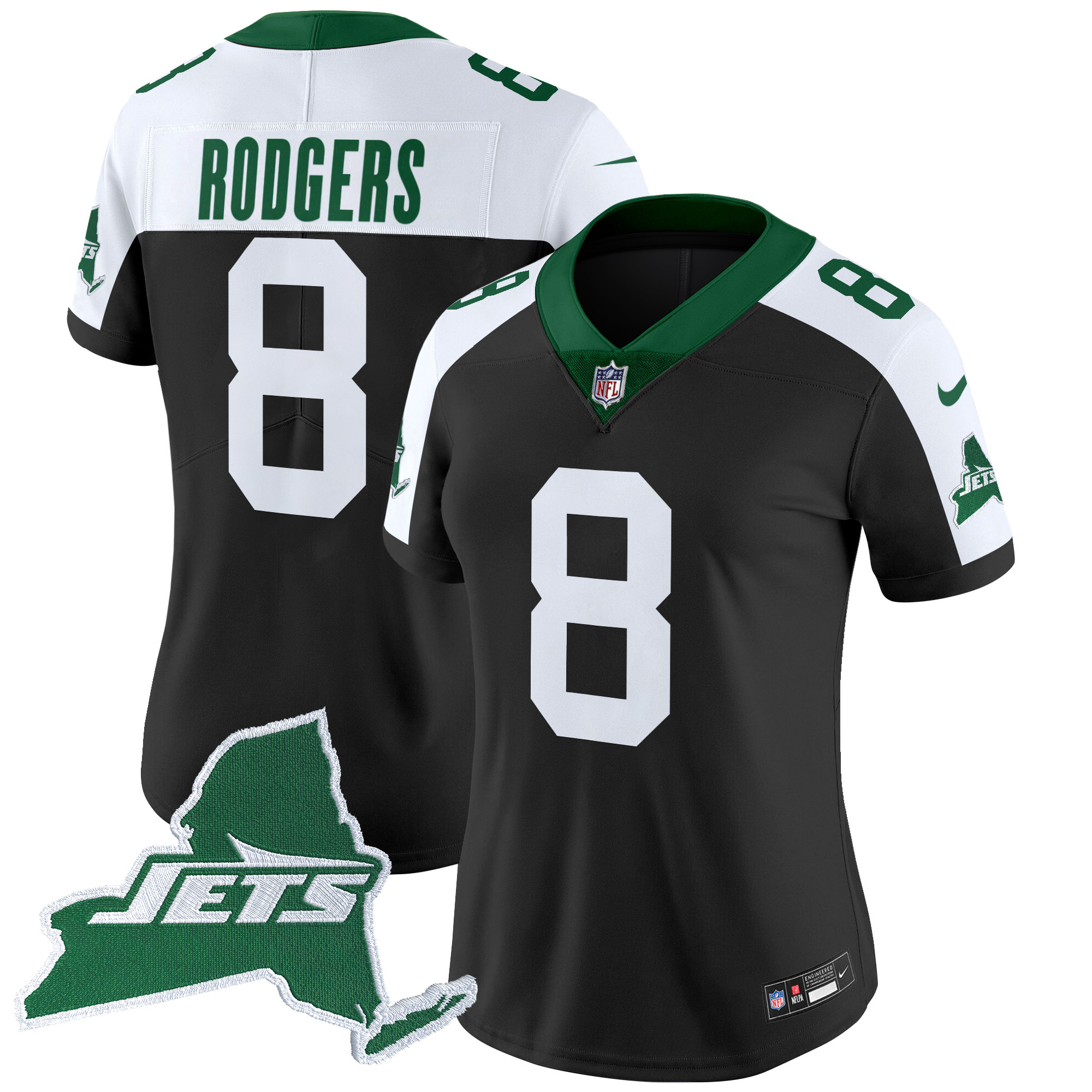 Aaron Rodgers Women's New York Jets Home Patch Vapor Legacy Limited Black Alternate Jersey - All Stitched