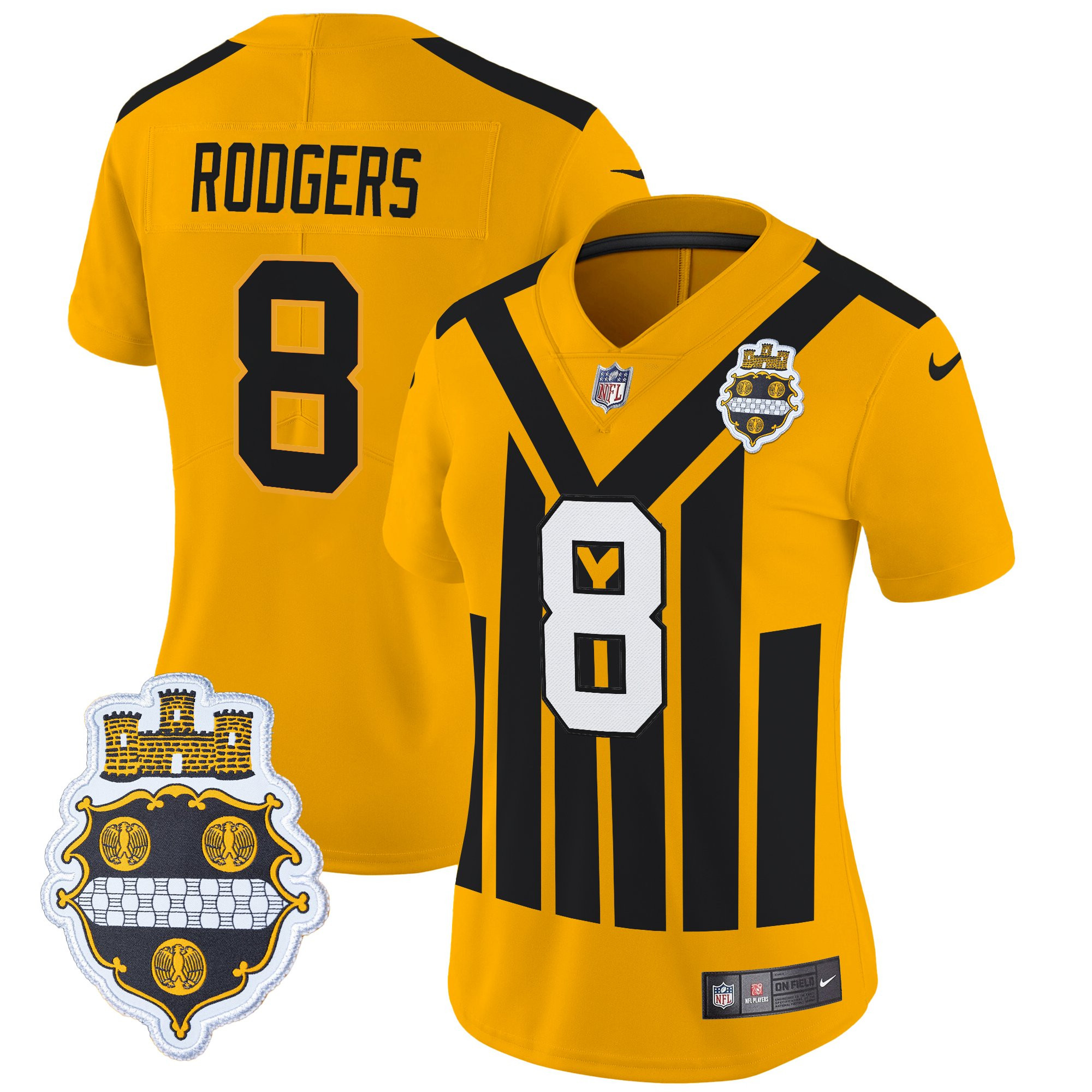 Aaron Rodgers Women's Pittsburgh Steelers 1933 Patch Throwback Vapor Limited Gold Jersey - All Stitched