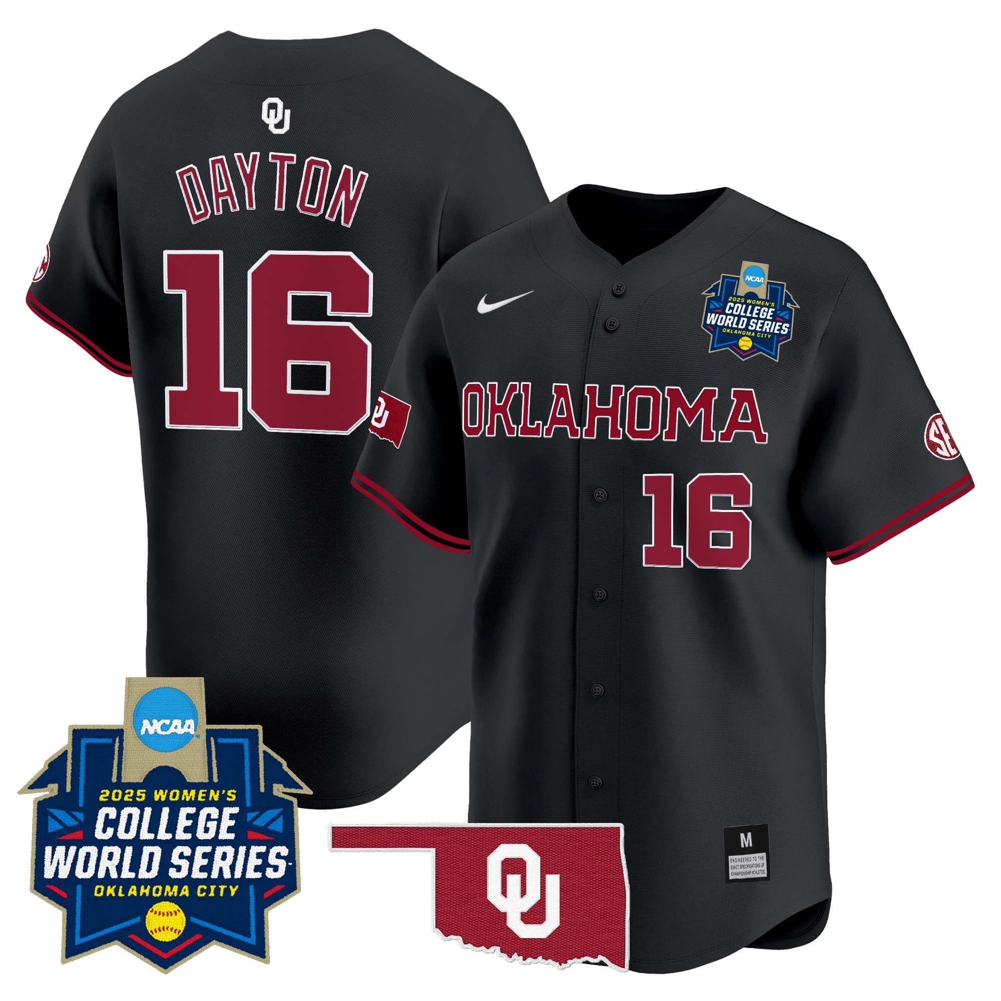 Abigale Dayton Men's size - Oklahoma Sooners Softball 2025 World Series (WCWS) Vapor Premier Limited Black Jersey - All Stitched