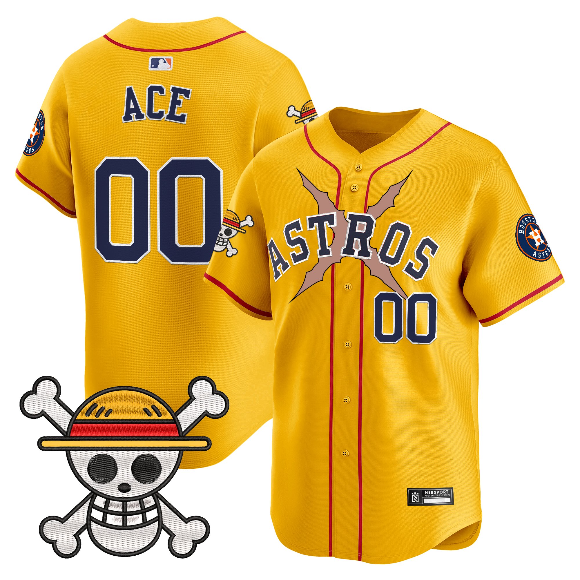 Ace Men's Houston Astros x One Piece 2025 Vapor Premier Limited Gold Jersey - All Stitched