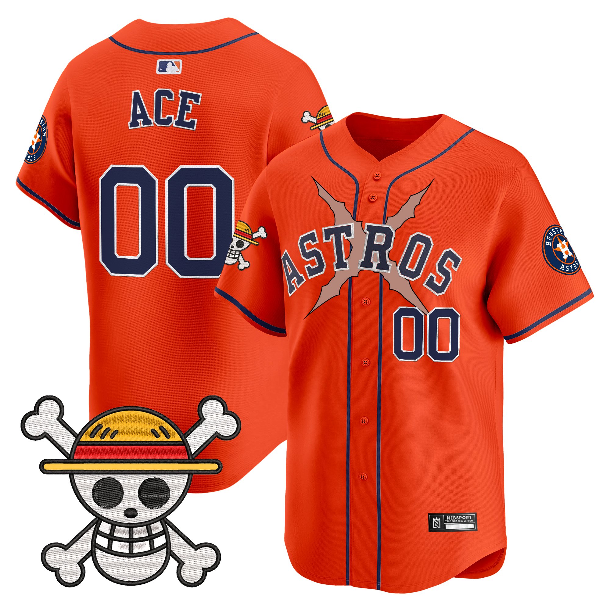 Ace Men's Houston Astros x One Piece 2025 Vapor Premier Limited Orange Jersey - All Stitched