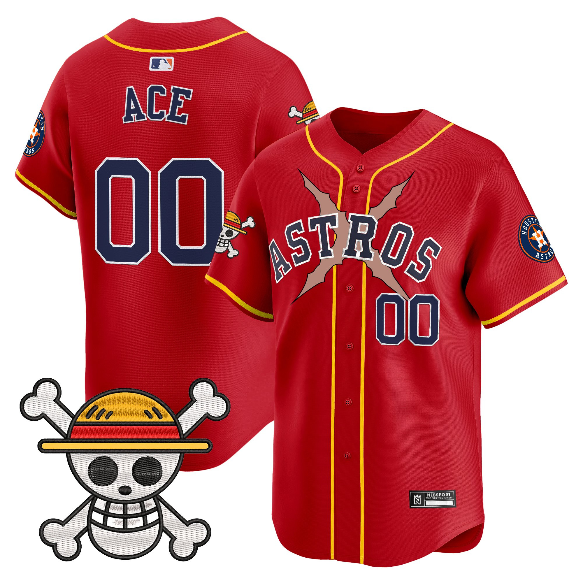Ace Men's Houston Astros x One Piece 2025 Vapor Premier Limited Red Jersey - All Stitched