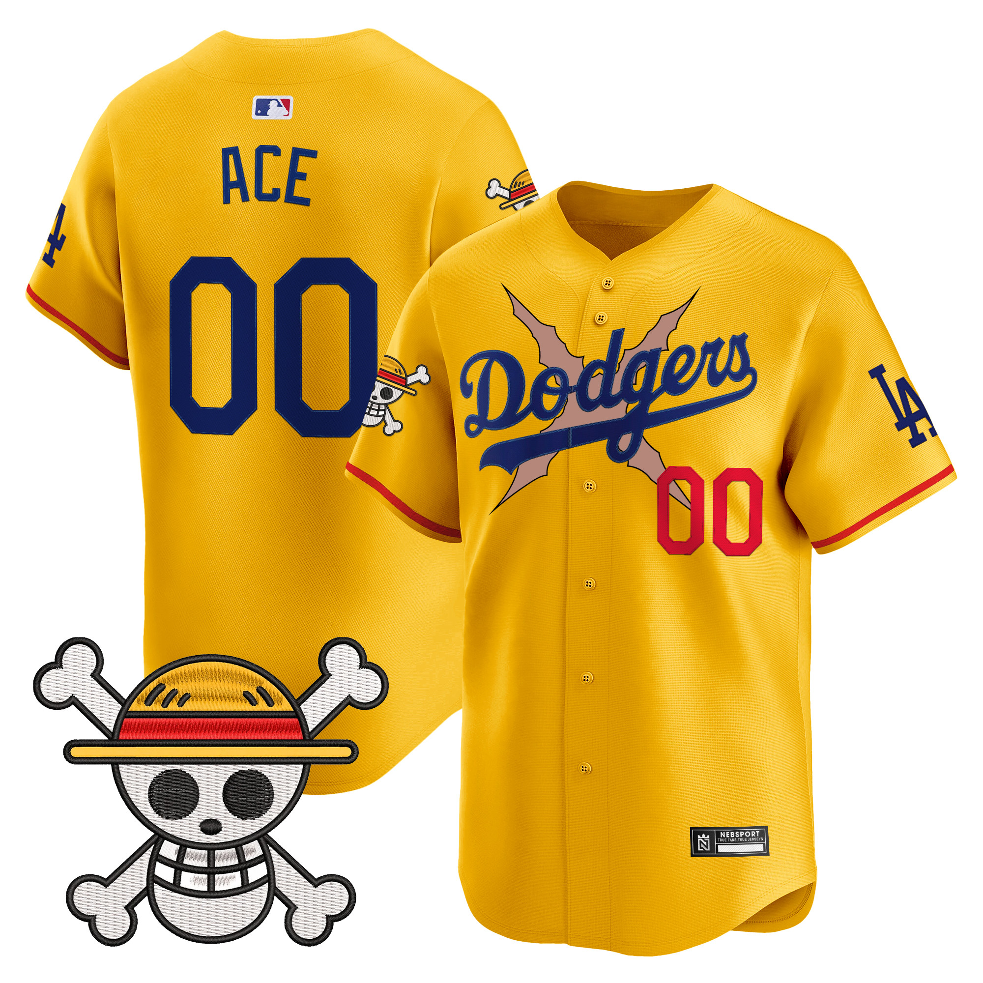 Ace Men's Los Angeles Dodgers x One Piece 2025 Vapor Premier Limited Gold Jersey - Stitched