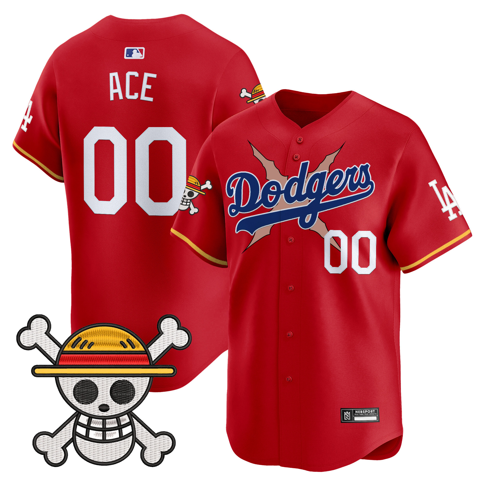 Ace Men's Los Angeles Dodgers x One Piece 2025 Vapor Premier Limited Red Jersey - Stitched