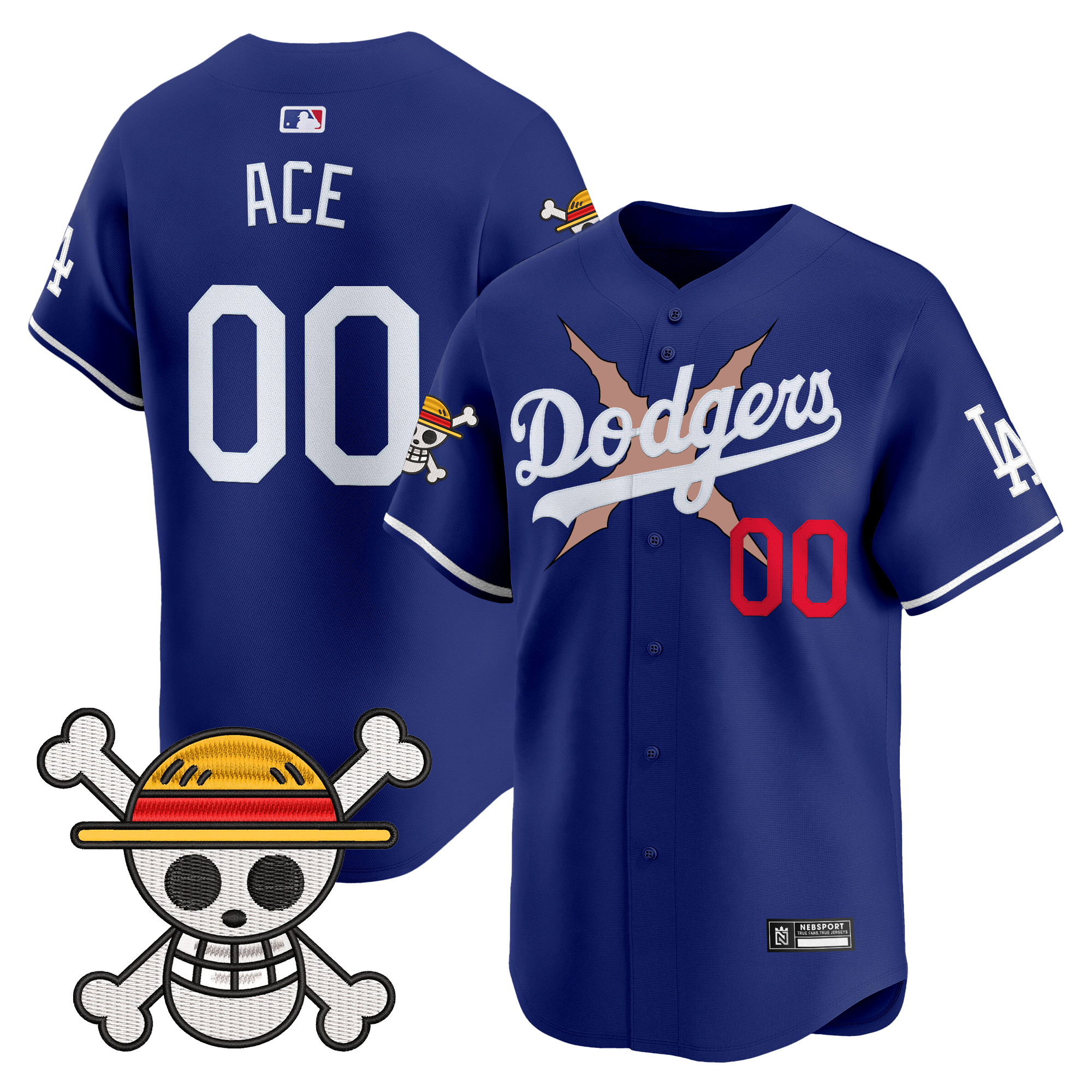Ace Men's Los Angeles Dodgers x One Piece 2025 Vapor Premier Limited Royal Jersey - Stitched