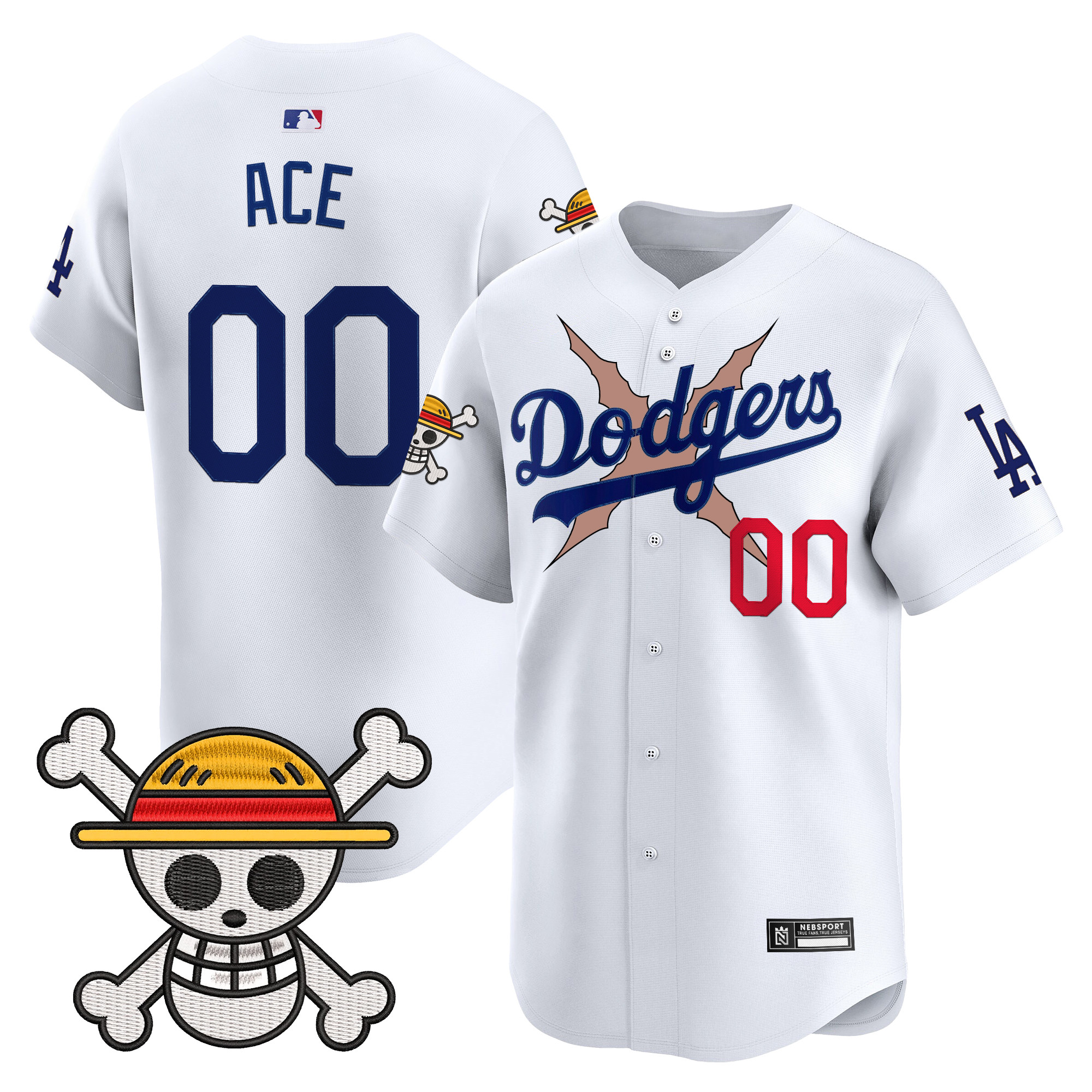 Ace Men's Los Angeles Dodgers x One Piece 2025 Vapor Premier Limited White Jersey - Stitched