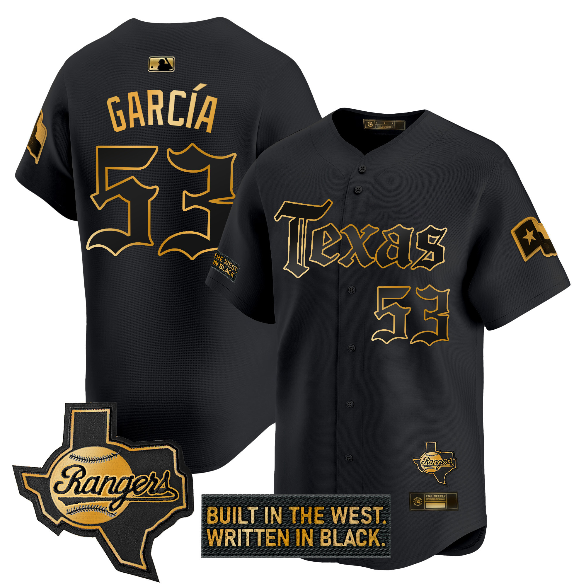 Adolis Garcia Men's Texas Rangers Gothic Frontier Edition Gold Vapor Premier Limited Black Gold Jersey - All Stitched