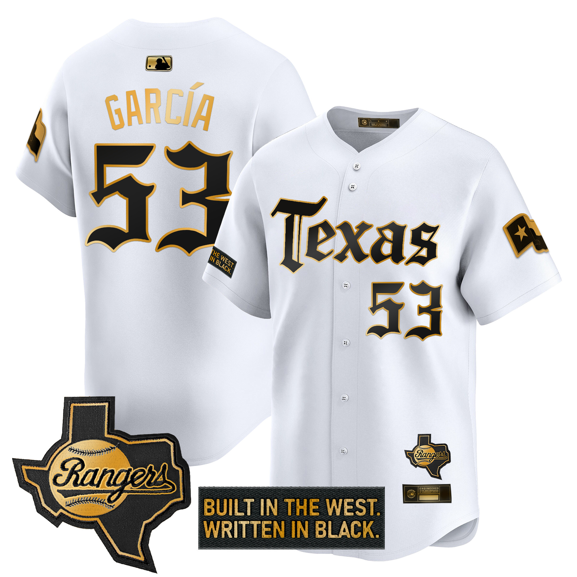 Adolis Garcia Men's Texas Rangers Gothic Frontier Edition Gold Vapor Premier Limited White Gold Jersey - All Stitched