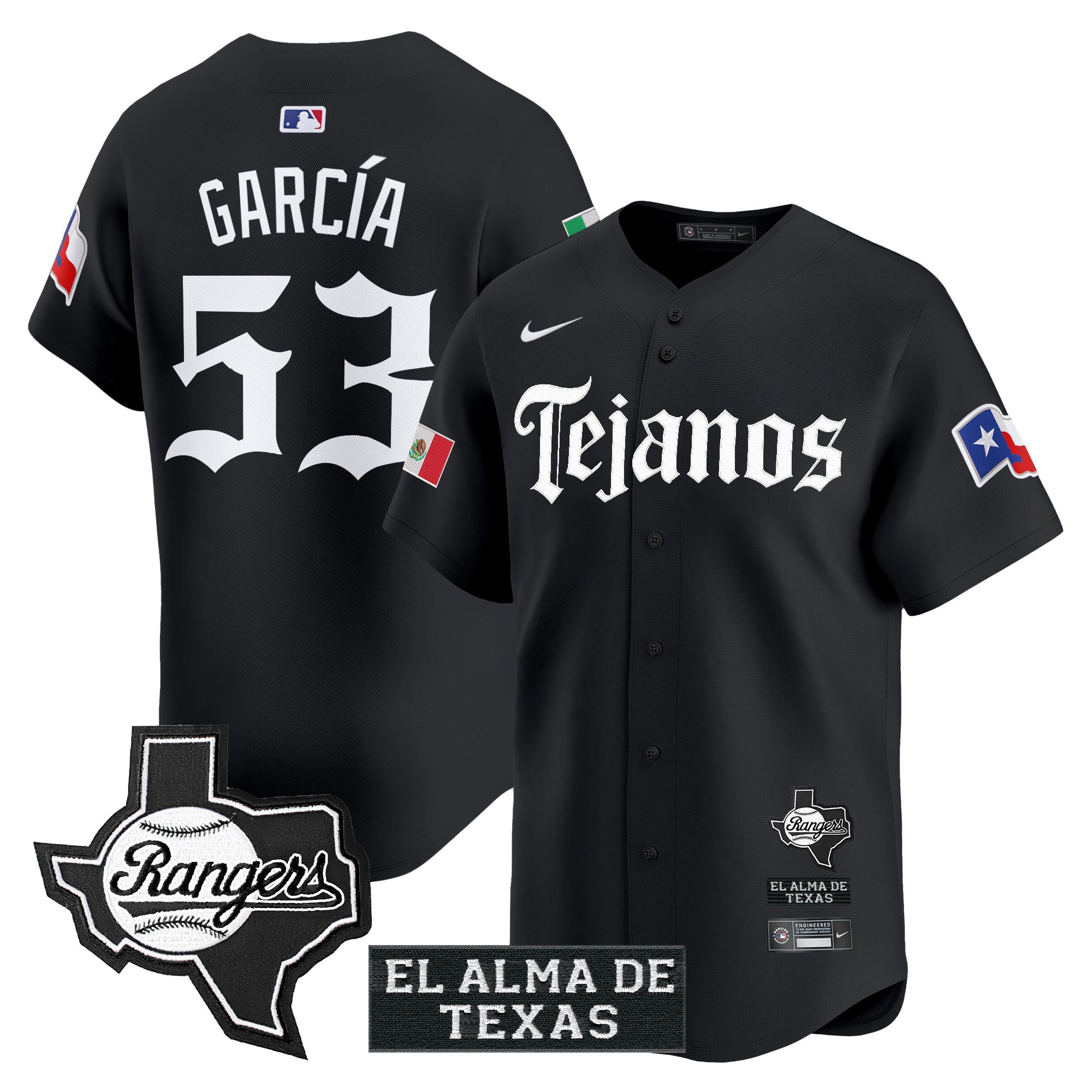 Adolis Garcia Men's Texas Rangers Mexico Tejano Barrio Style Vapor Premier Limited Black Jersey - All Stitched
