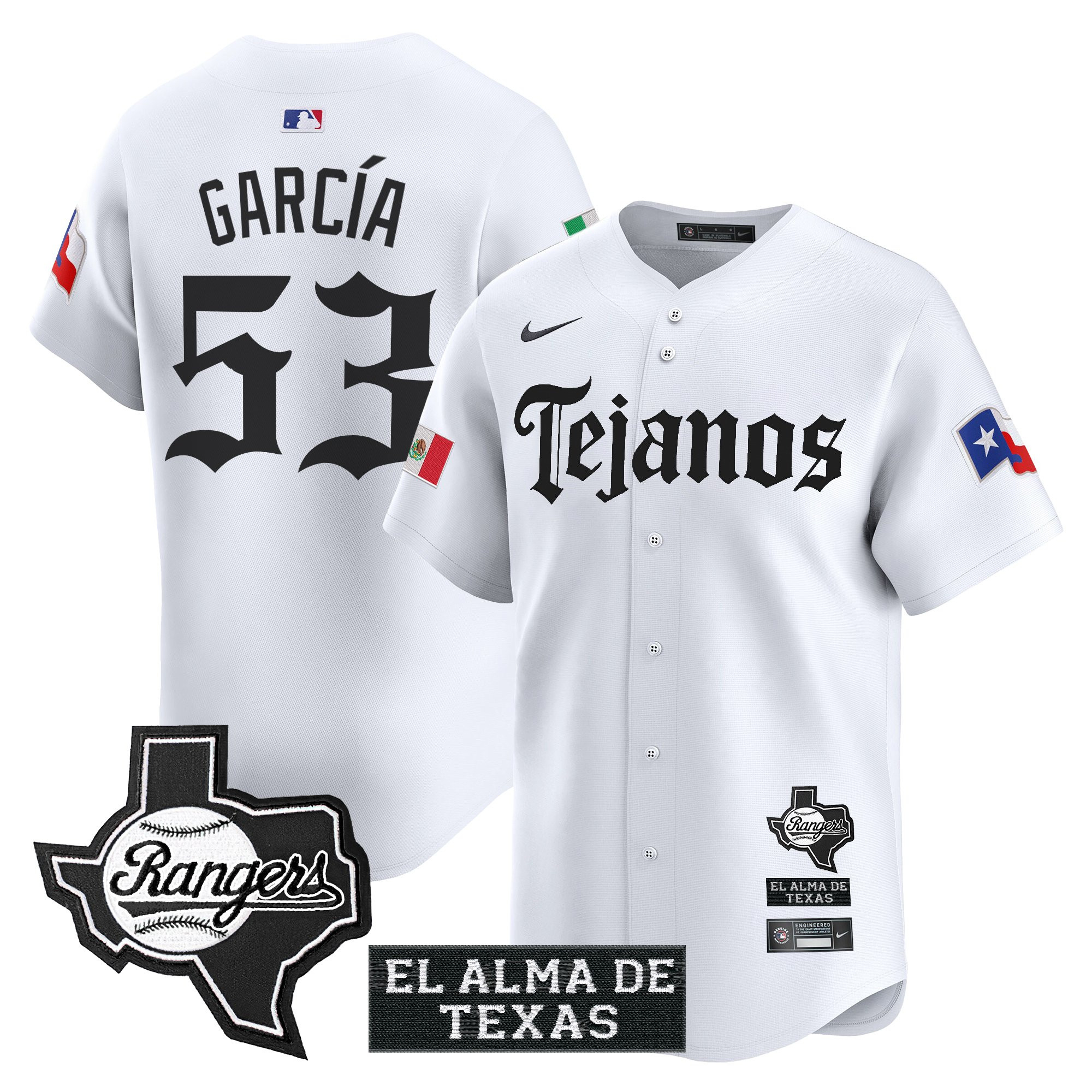Adolis Garcia Men's Texas Rangers Mexico Tejano Barrio Style Vapor Premier Limited White Jersey - All Stitched
