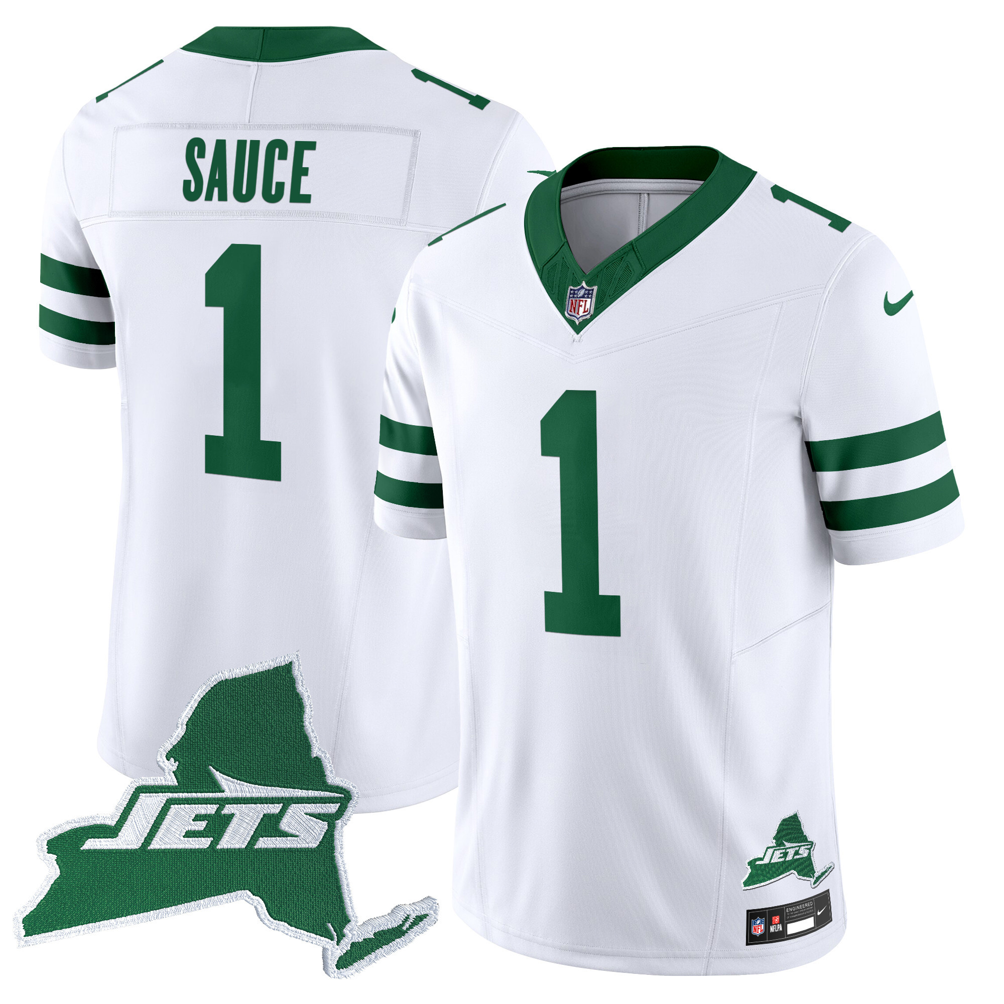 Ahmad Sauce Men's New York Jets Home Patch Vapor Legacy Limited White Jersey - All Stitched