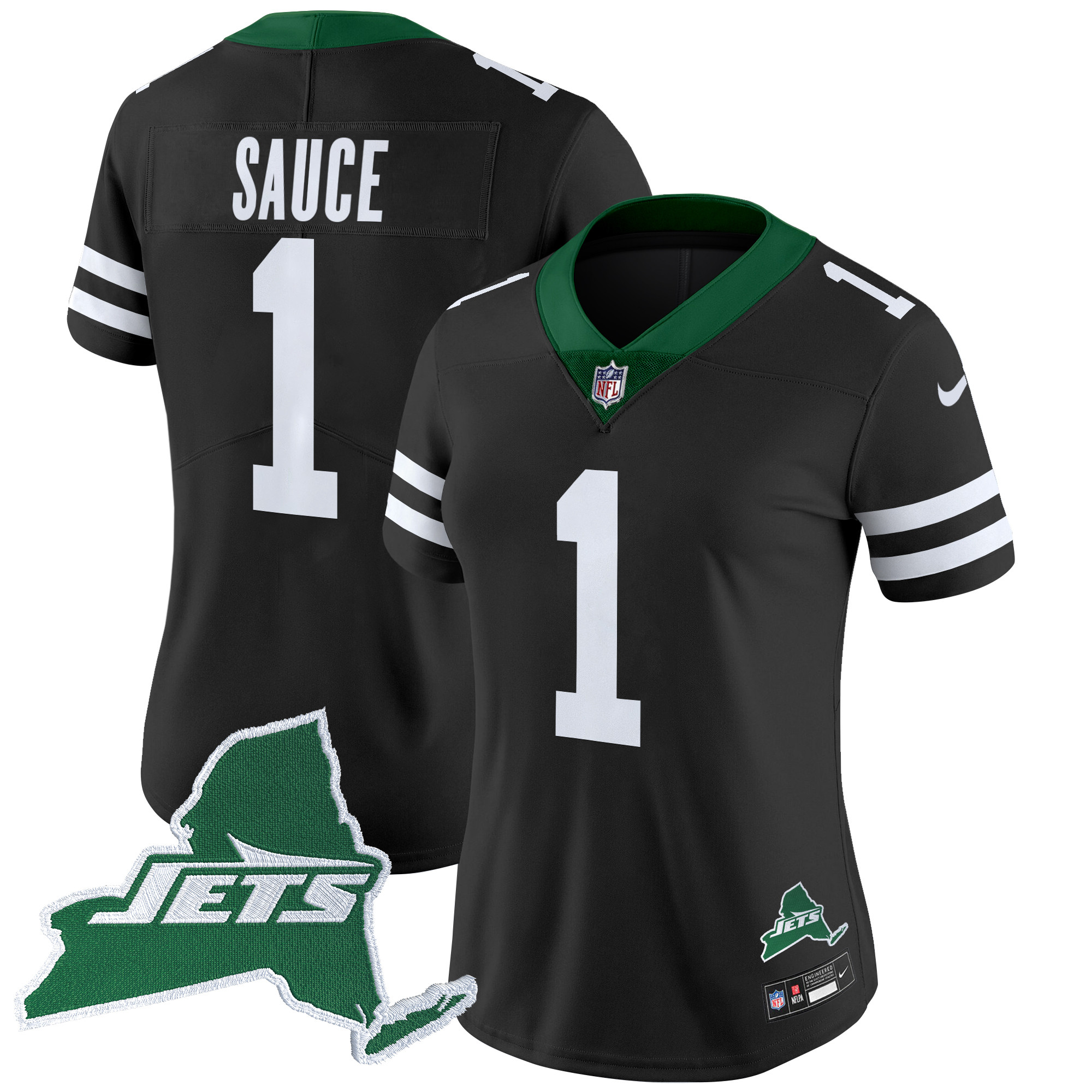 Ahmad Sauce Women's New York Jets Home Patch Vapor Legacy Limited Black Jersey - All Stitched